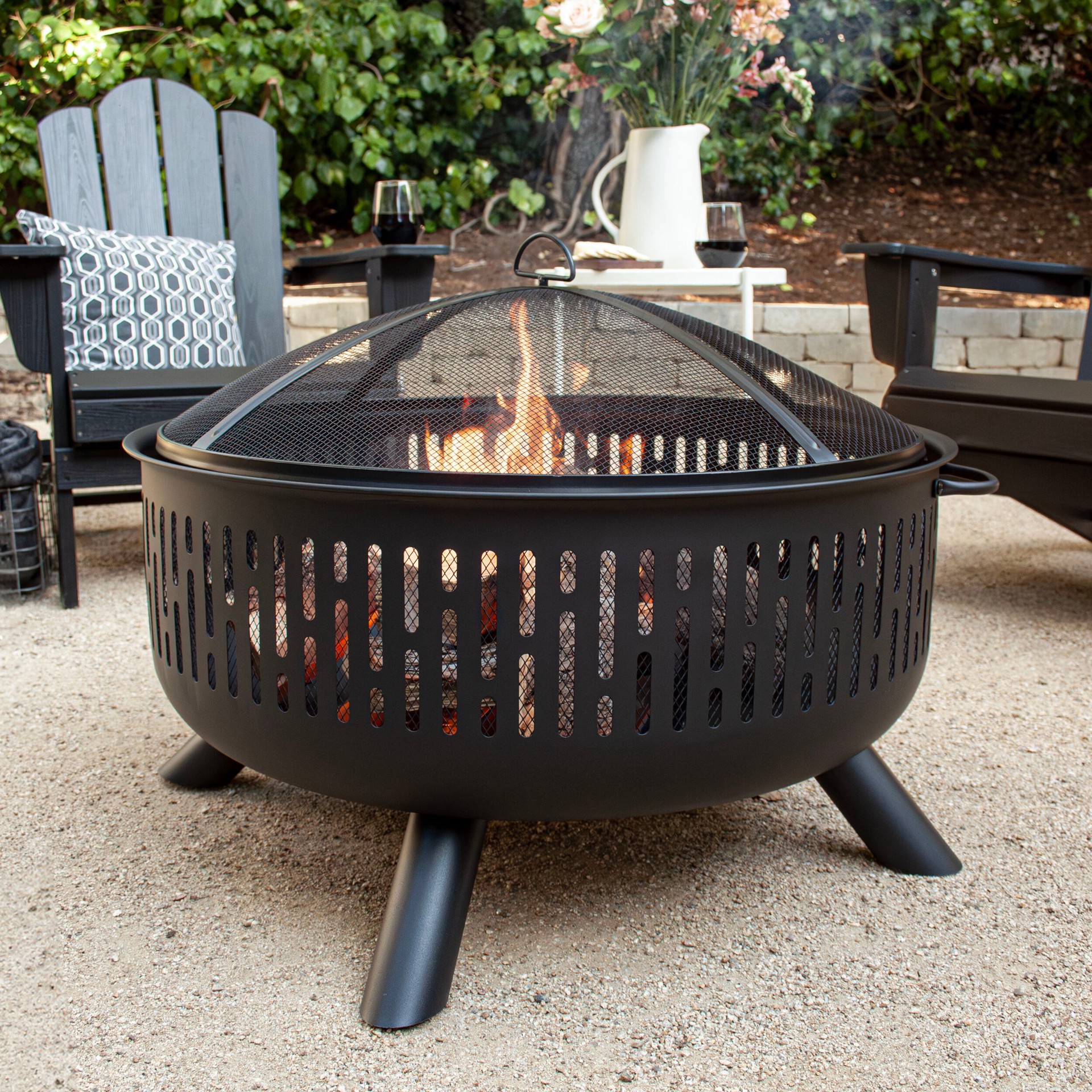 slide 1 of 6, allen + roth 31.5-in W Steel Round Portable Wood-Burning Fire Pit, 1 ct