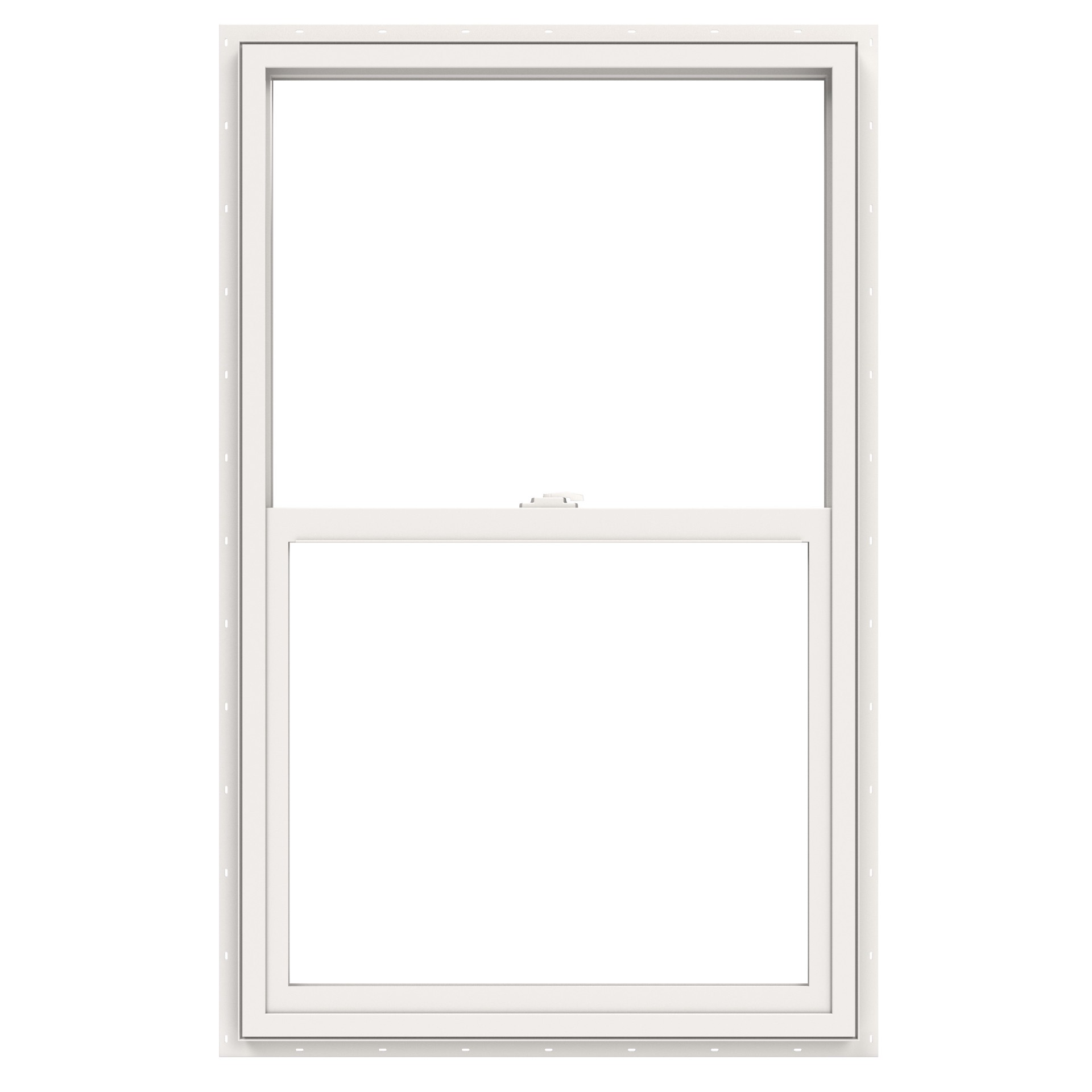 slide 3 of 6, JELD-WEN V-2500 29-1/2-in x 59-1/2-in White Exterior Vinyl New Construction Single Hung Window Tempered Double Pane Glass (Half Screen Included), 1 ct