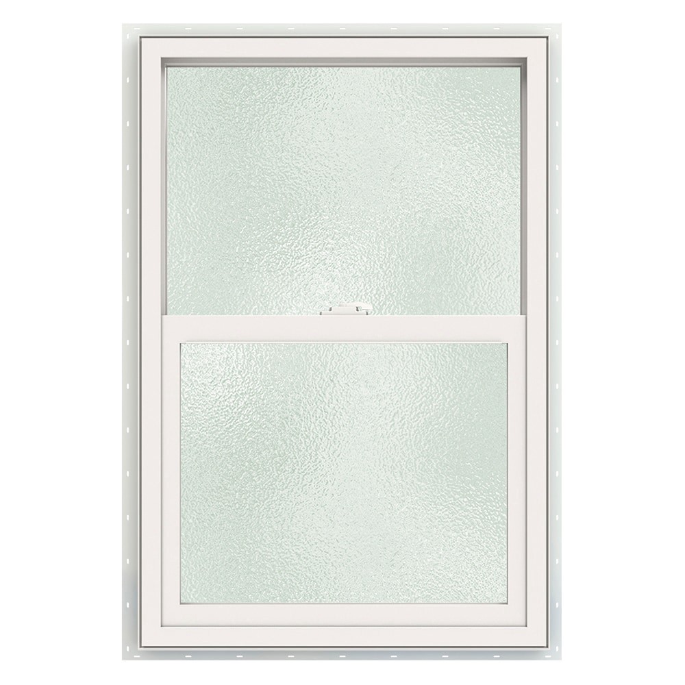 slide 3 of 6, JELD-WEN V-2500 23-1/2-in x 35-1/2-in White Exterior Vinyl New Construction Single Hung Window Tempered Double Pane Glass (Half Screen Included), 1 ct