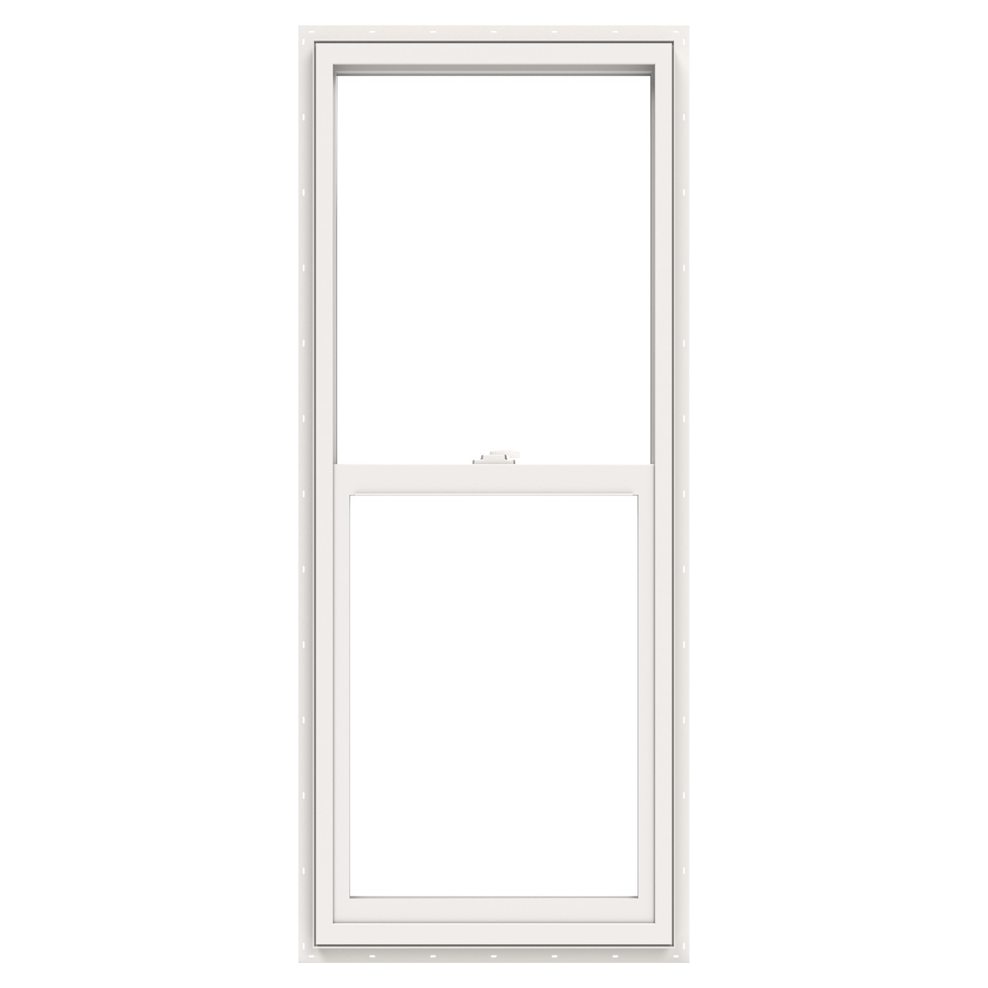 slide 3 of 6, JELD-WEN V-2500 23-1/2-in x 59-1/2-in White Exterior Vinyl New Construction Single Hung Window Tempered Double Pane Glass (Half Screen Included), 1 ct