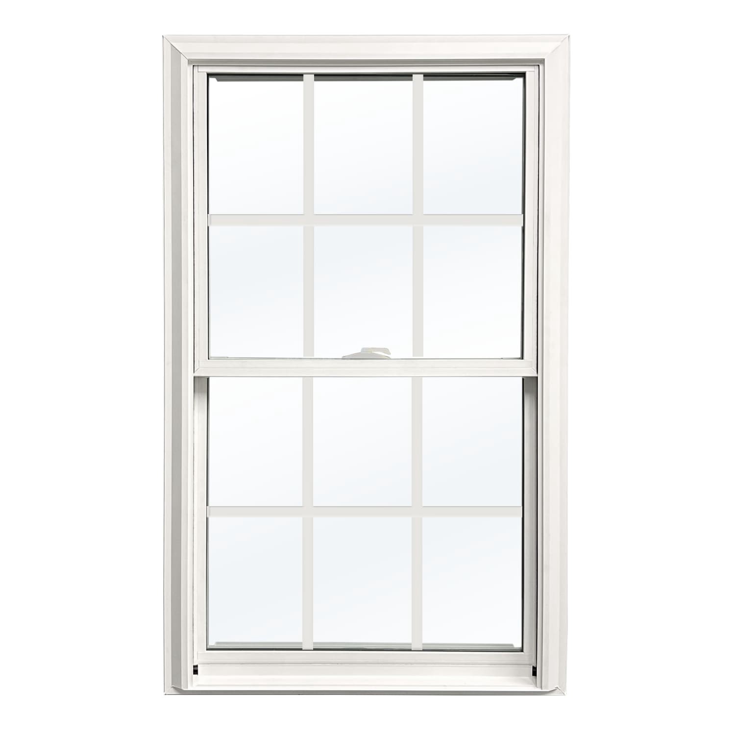 slide 1 of 6, United Window & Door PRO Series 27-3/4-in x 37-1/2-in White Exterior White Interior Vinyl Replacement Double Hung Window Low-E argon Double Pane Glass with Grids (Half Screen Included), 1 ct