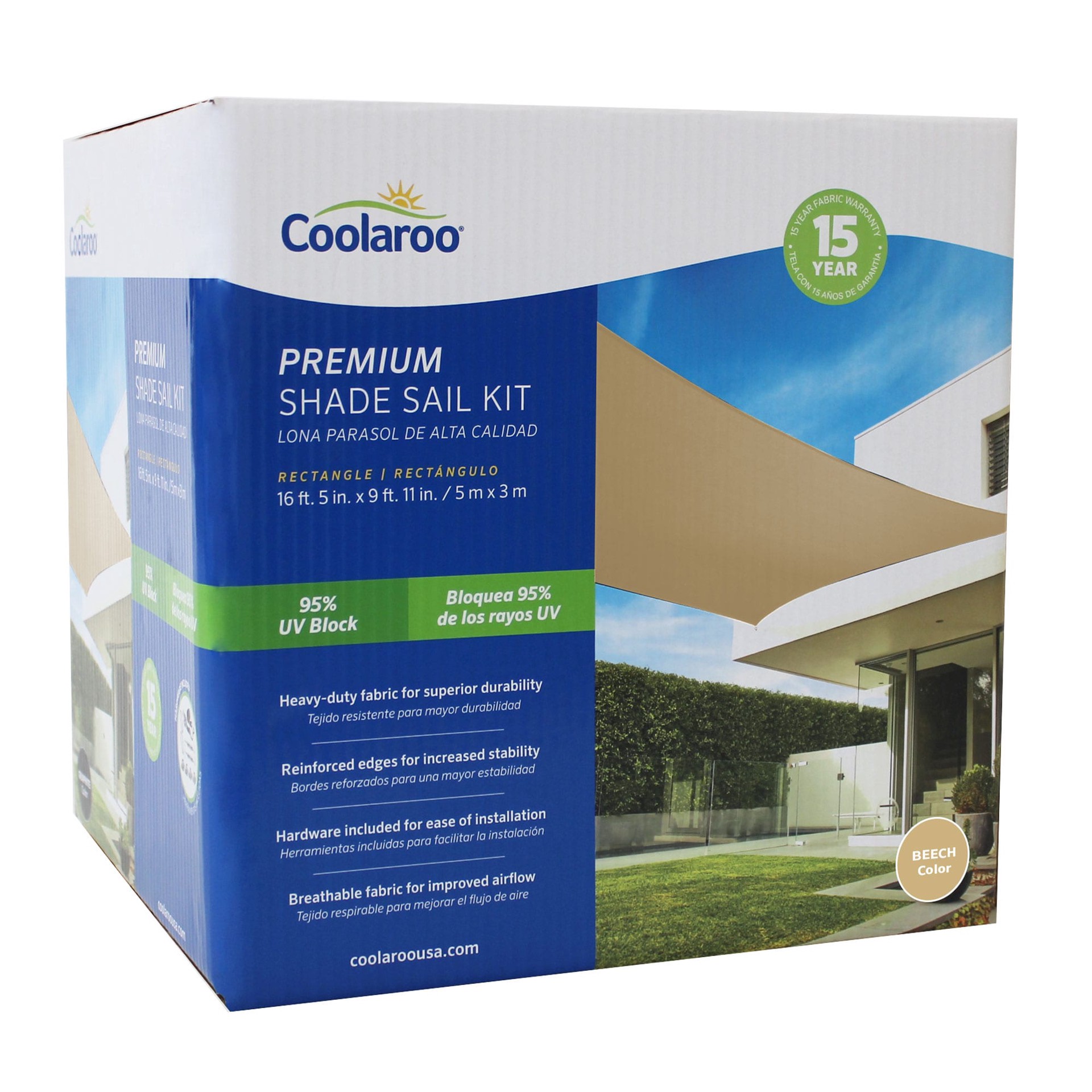 slide 5 of 6, Coolaroo Premium Rect Kit 9.11-ft x 16.5-ft Beech Shade sail, 1 ct