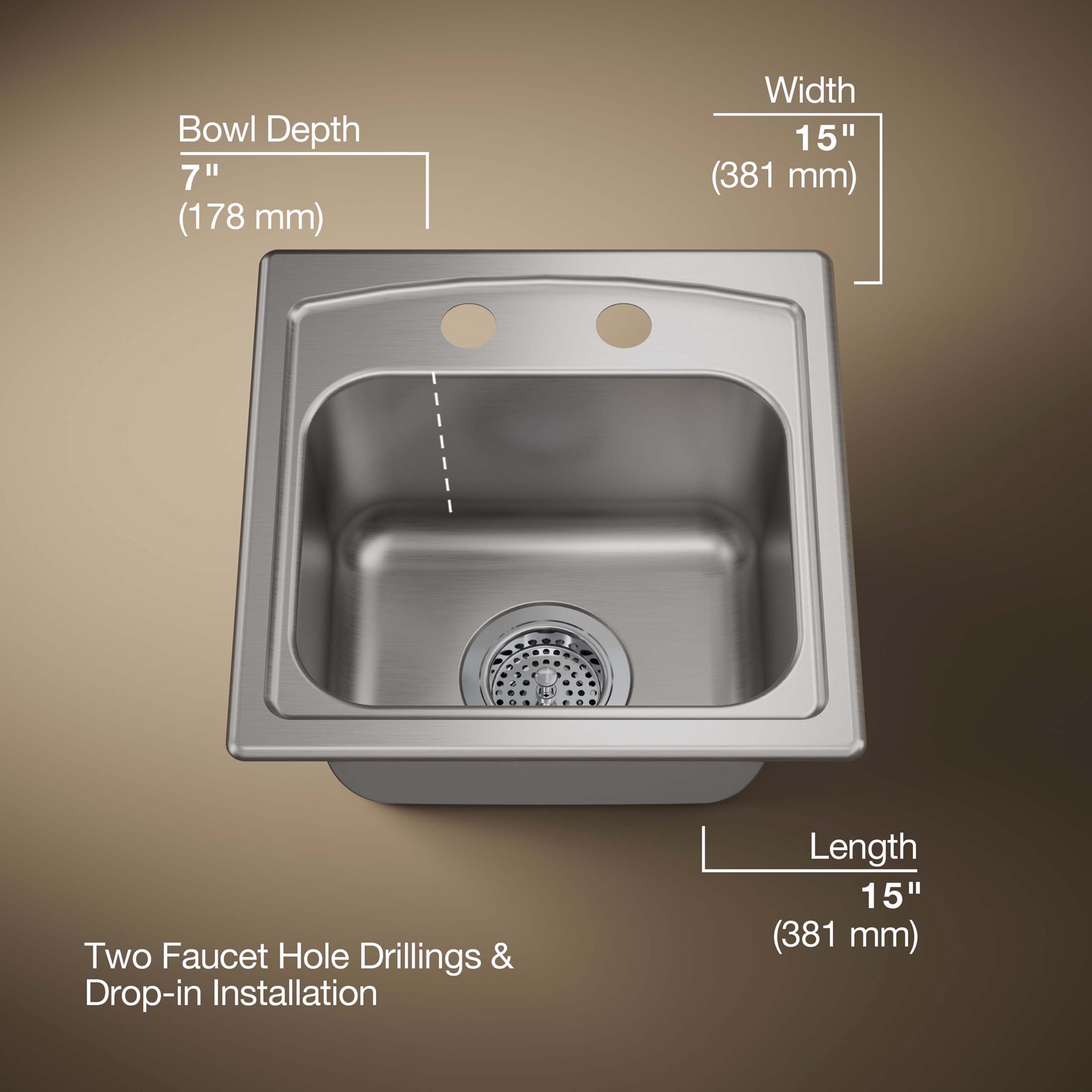 slide 3 of 6, KOHLER Toccata 15-in L x 15-in W Stainless steel Drop-in Residential Bar Sink, 1 ct