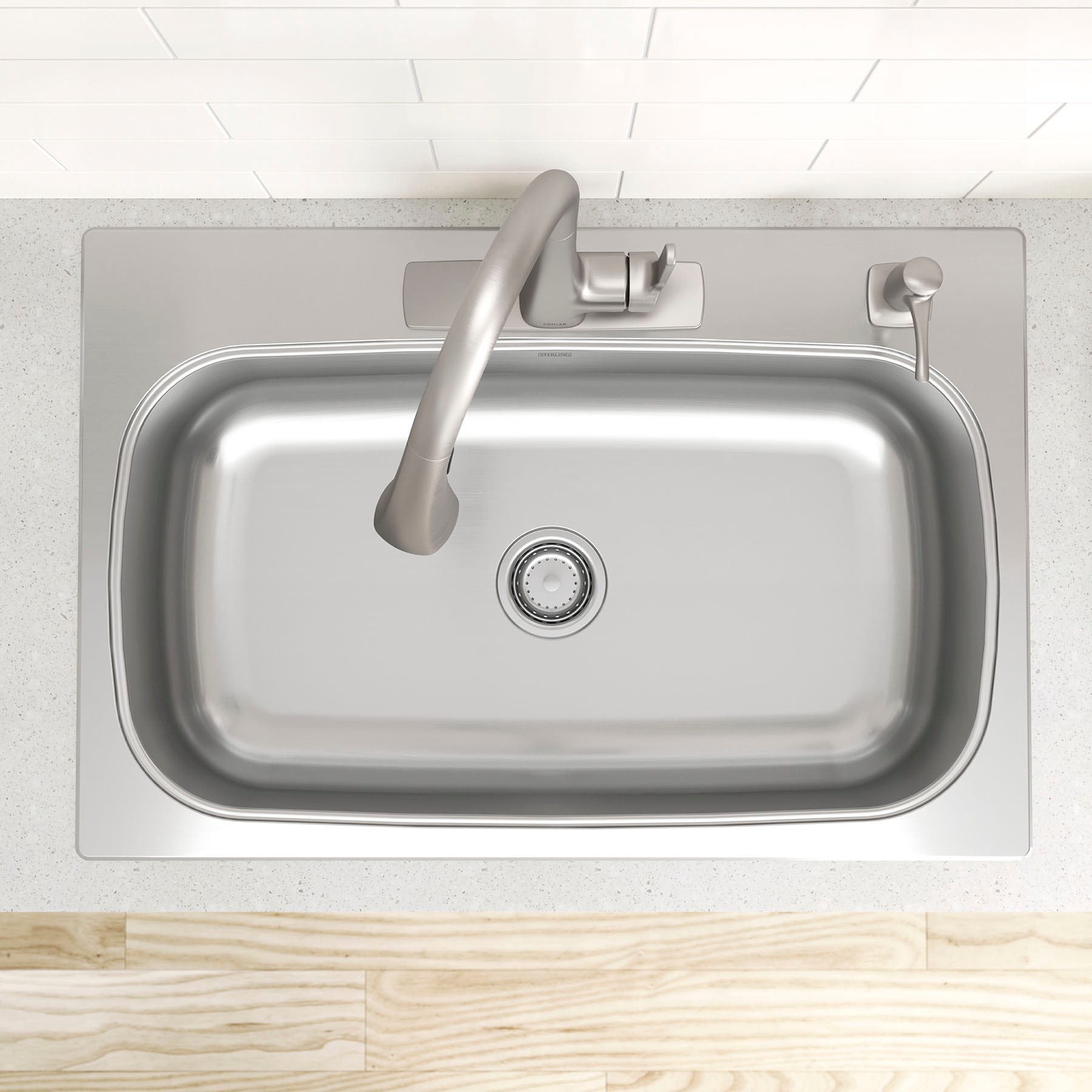 slide 6 of 6, Sterling Holland Drop-in 33-in x 22-in Stainless steel Single bowl 18 -Gauge Kitchen Sink, 1 ct