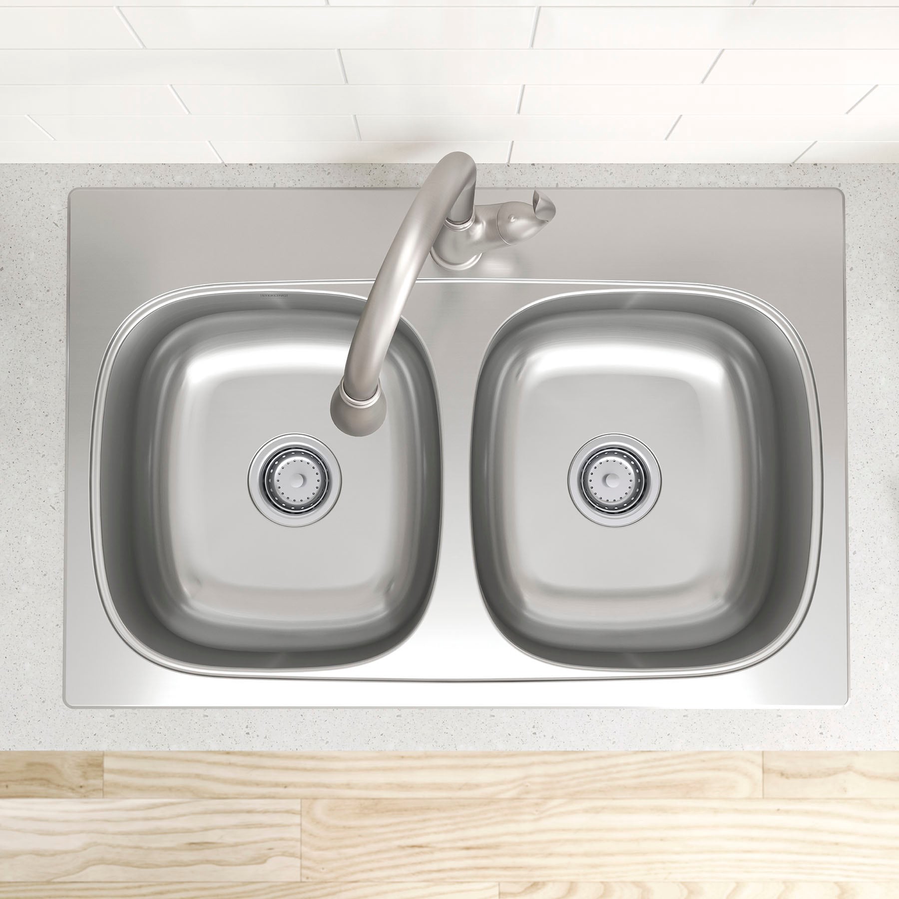 slide 6 of 6, Sterling Holland Drop-in 33-in x 22-in Stainless steel Double equal bowl 18 -Gauge Kitchen Sink All-in-One Kit, 1 ct