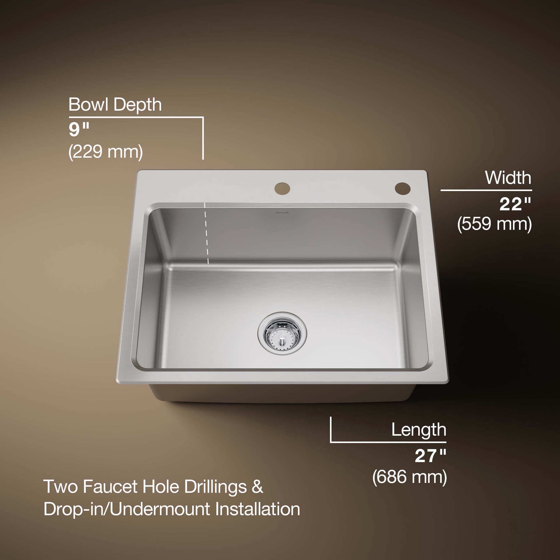 slide 4 of 6, KOHLER Prologue Drop-in or undermount 27-in x 22-in Stainless steel Single bowl 18 -Gauge Kitchen Sink, 1 ct