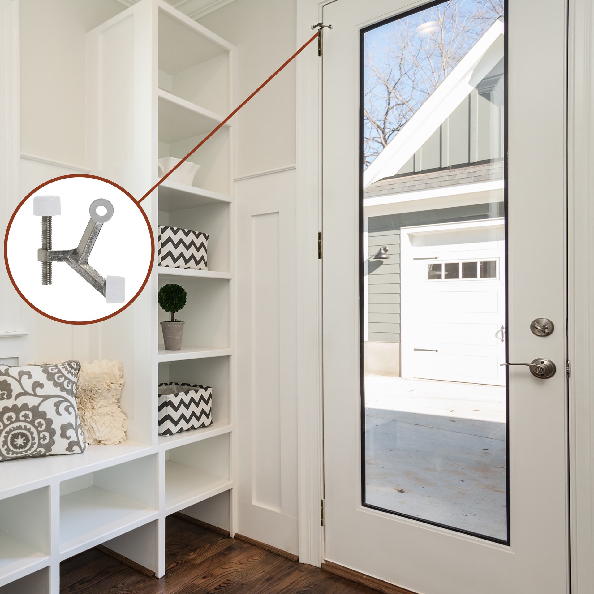 slide 3 of 5, RELIABILT 3-1/4-in Satin nickel Hinge pin Door Stop, 1 ct