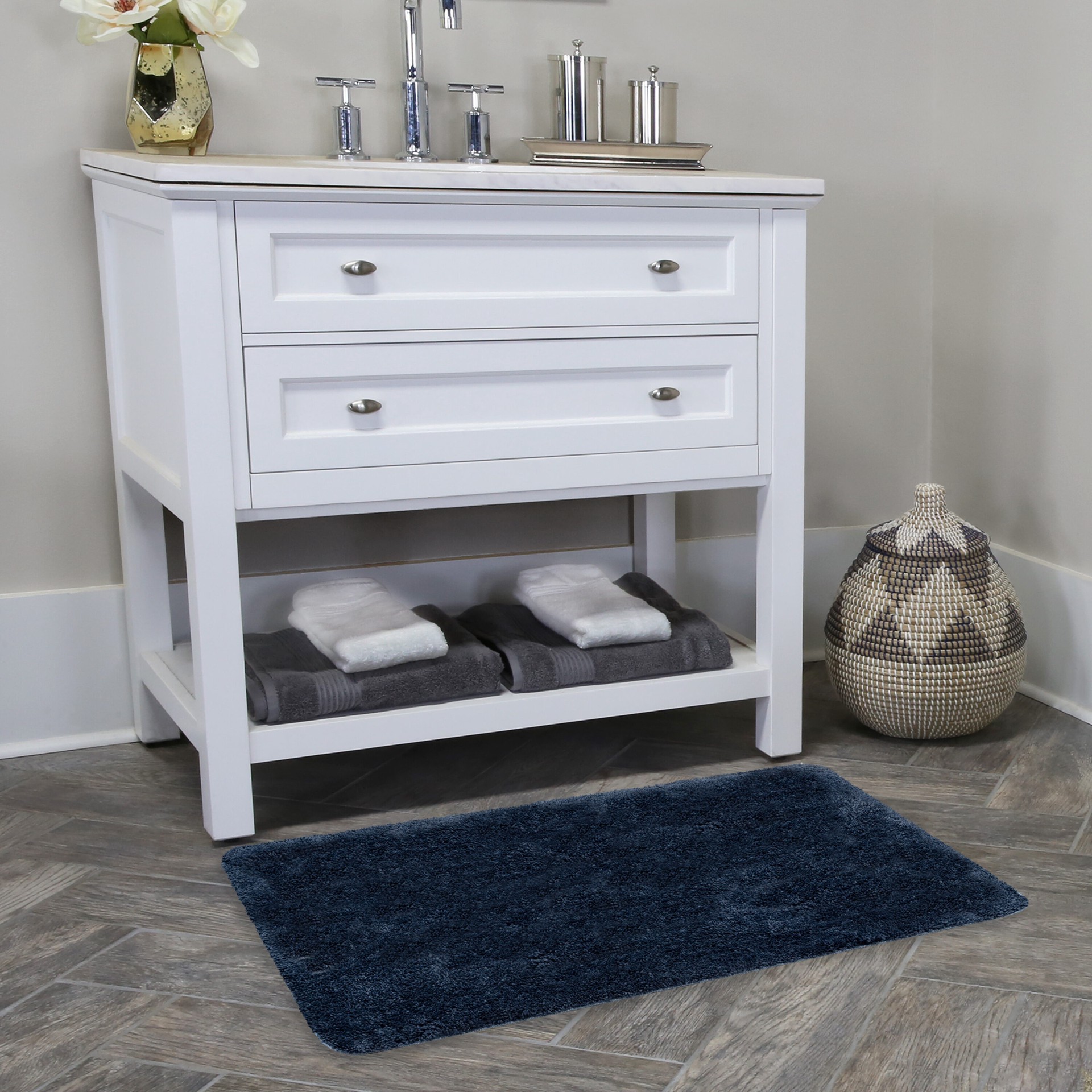 slide 4 of 6, allen + roth 20-in x 34-in Navy Polyester Bath rug, 1 ct