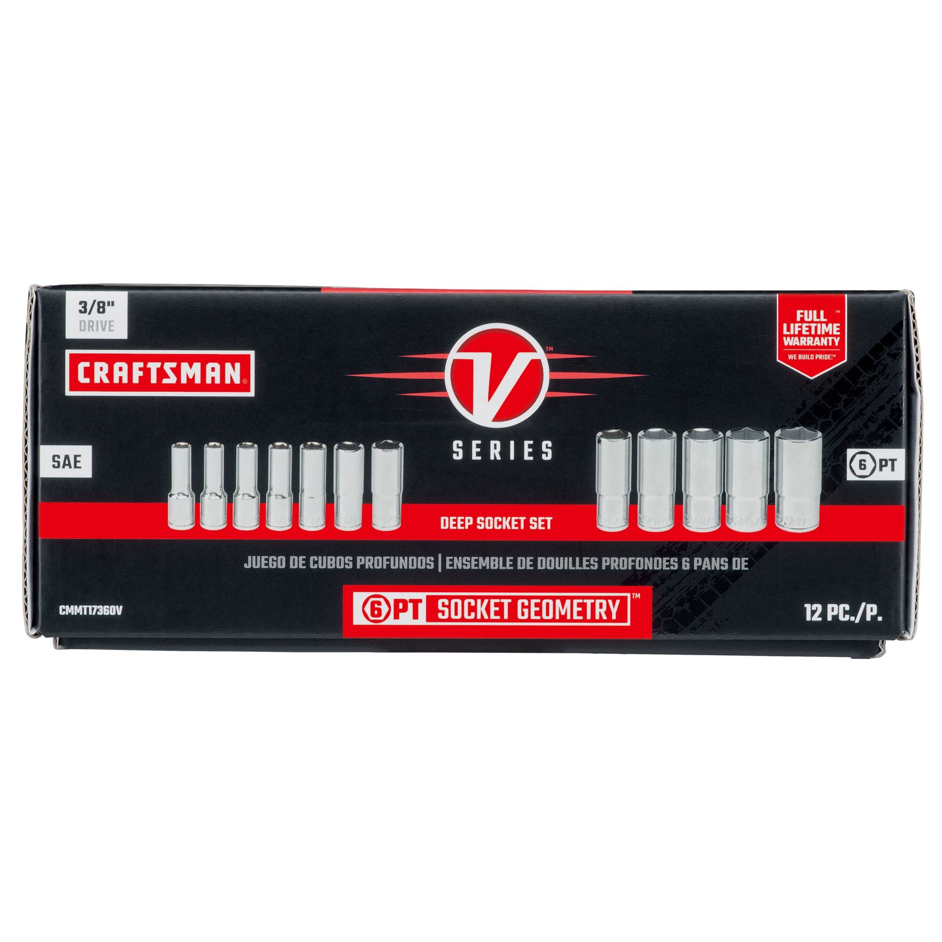 slide 6 of 6, CRAFTSMAN V-Series 3/8-in Drive Standard (SAE) Deep Socket Set 12 -Pieces, 1 ct