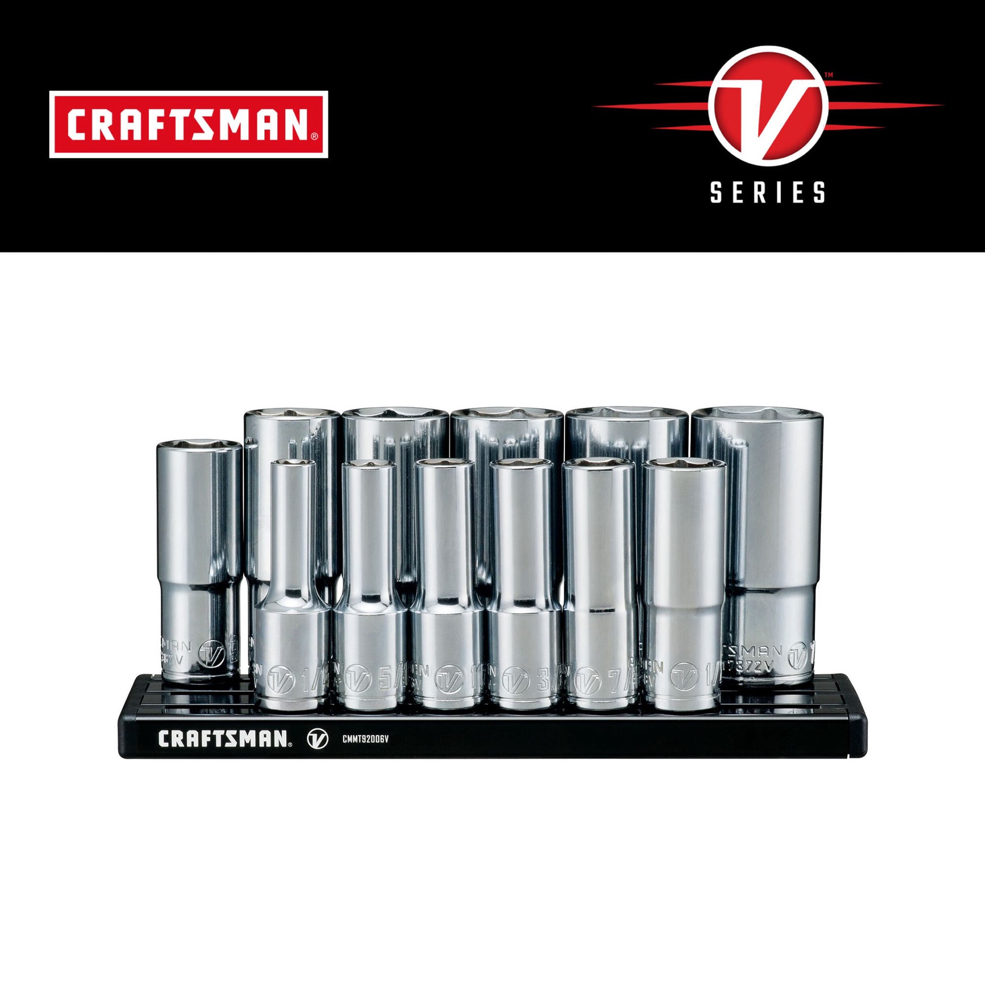 slide 1 of 6, CRAFTSMAN V-Series 3/8-in Drive Standard (SAE) Deep Socket Set 12 -Pieces, 1 ct