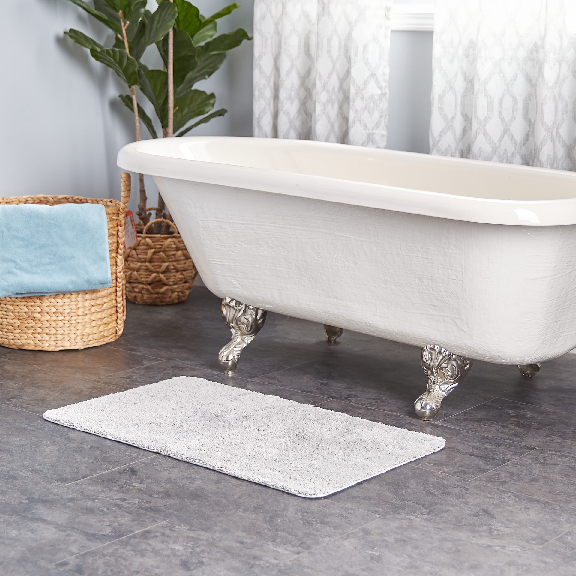 slide 1 of 6, allen + roth 20-in x 34-in Silver Polyester Bath rug, 1 ct