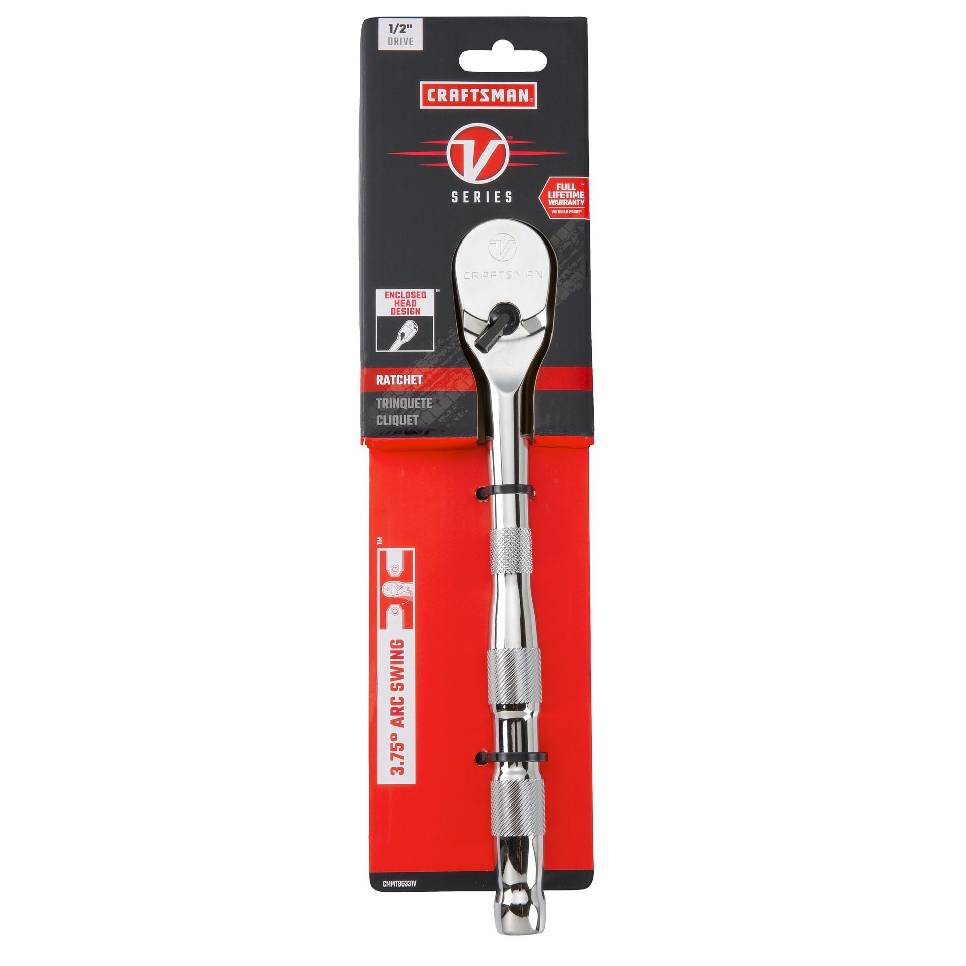 slide 6 of 6, CRAFTSMAN V-Series 96 -Tooth 1/2-in Drive Comfort grip Handle Ratchet, 1 ct