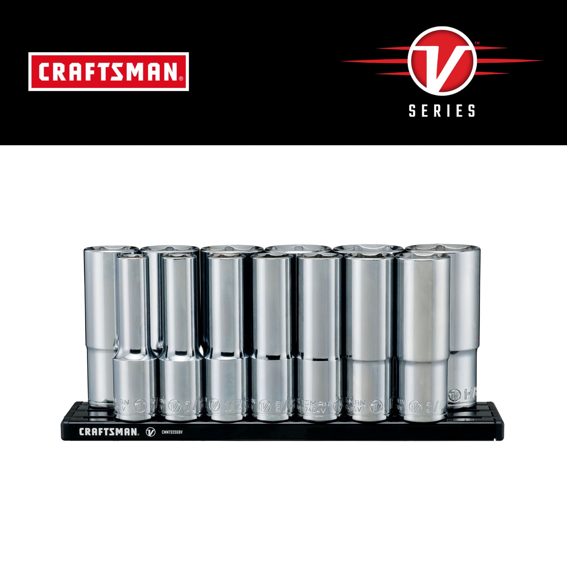 slide 1 of 6, CRAFTSMAN V-Series 1/2-in Drive Standard (SAE) Deep Socket Set 13 -Pieces, 1 ct