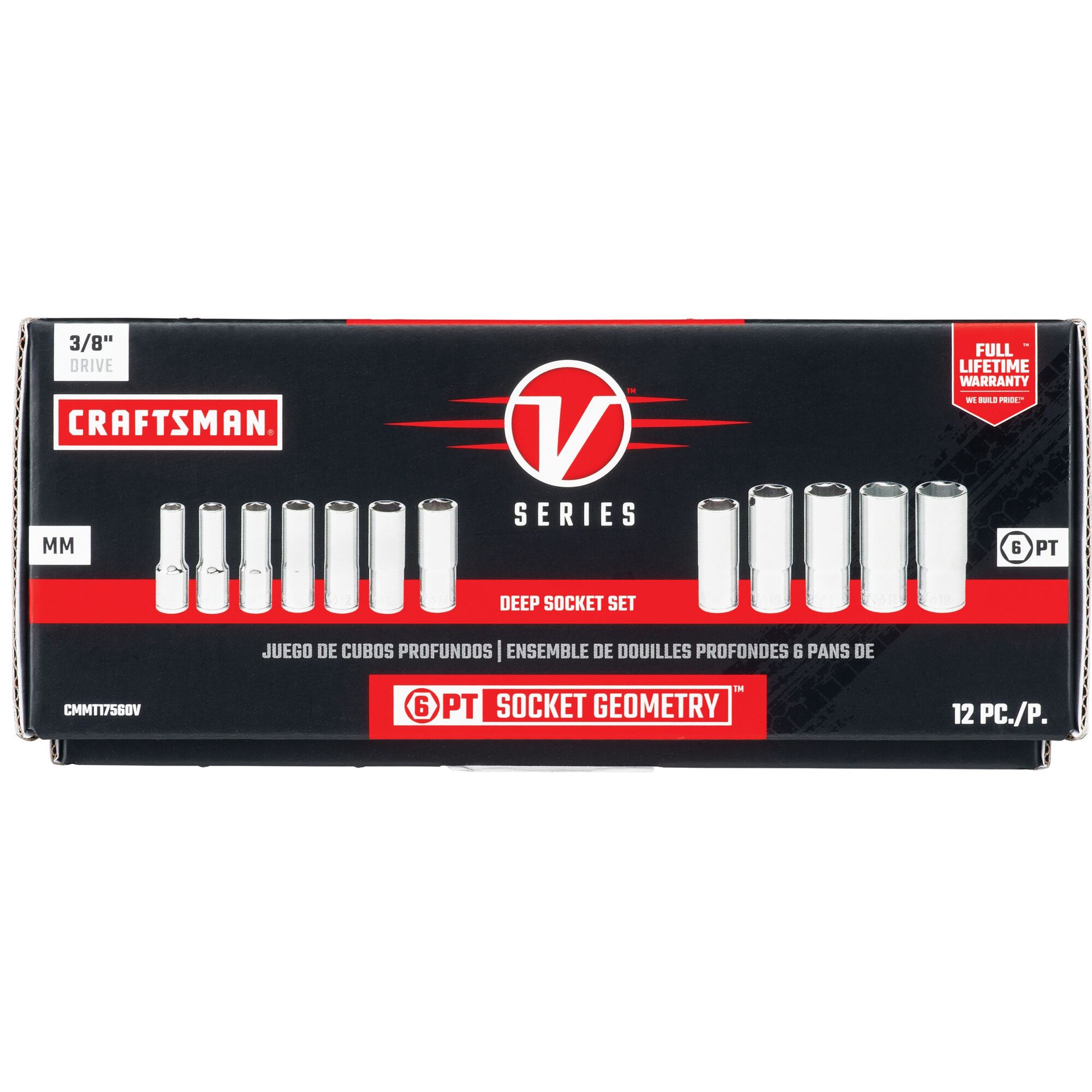 slide 6 of 6, CRAFTSMAN V-Series 3/8-in Drive Metric Deep Socket Set 12 -Pieces, 1 ct