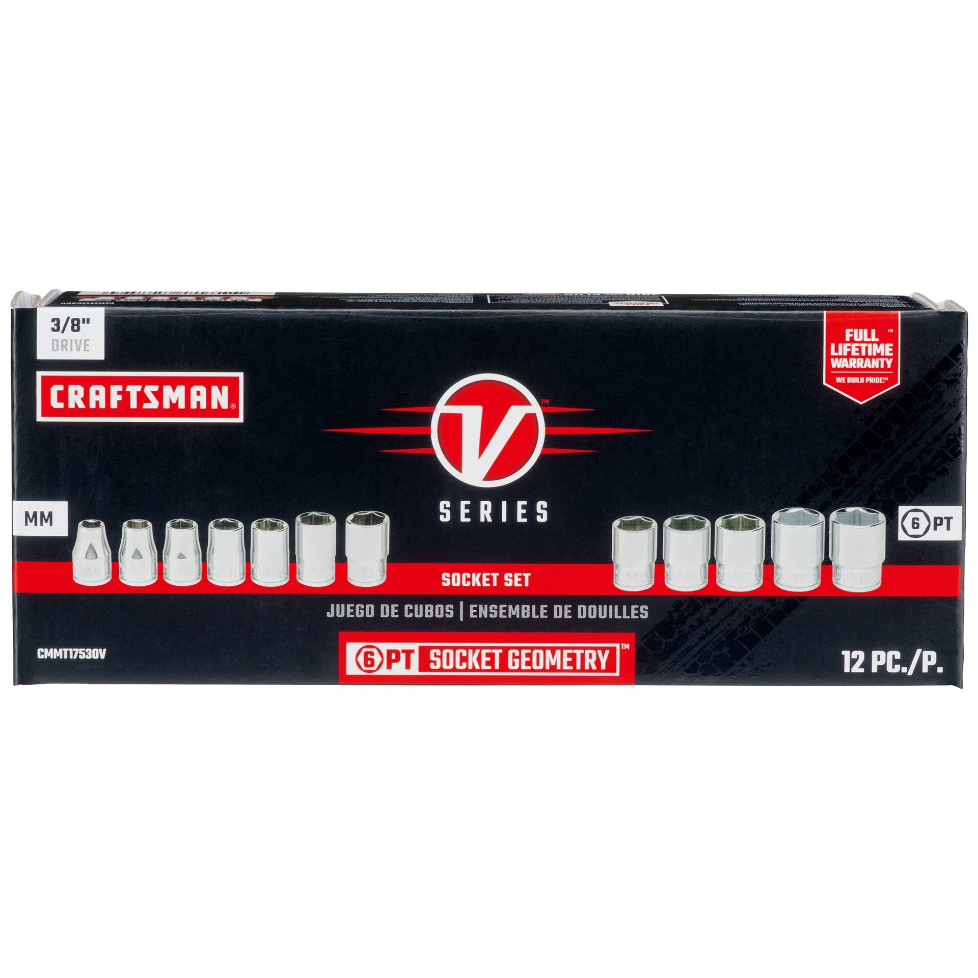 slide 6 of 6, CRAFTSMAN V-Series 3/8-in Drive Metric Shallow Socket Set 12 -Pieces, 1 ct