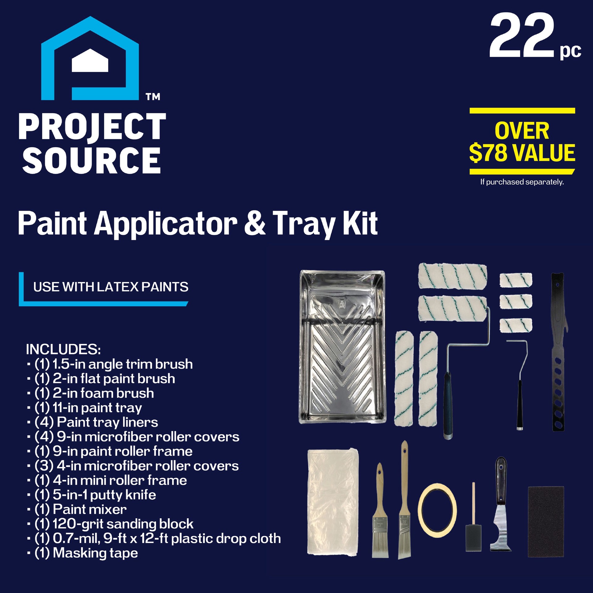 slide 2 of 6, Project Source 22 -Piece Microfiber Paint Roller Kit, 1 ct