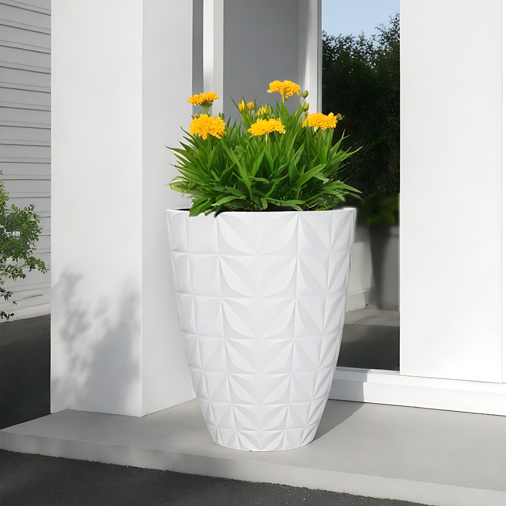 slide 2 of 6, allen + roth Round 15.16-in W x 15.16-in L White Resin Indoor/Outdoor Planter, 1 ct