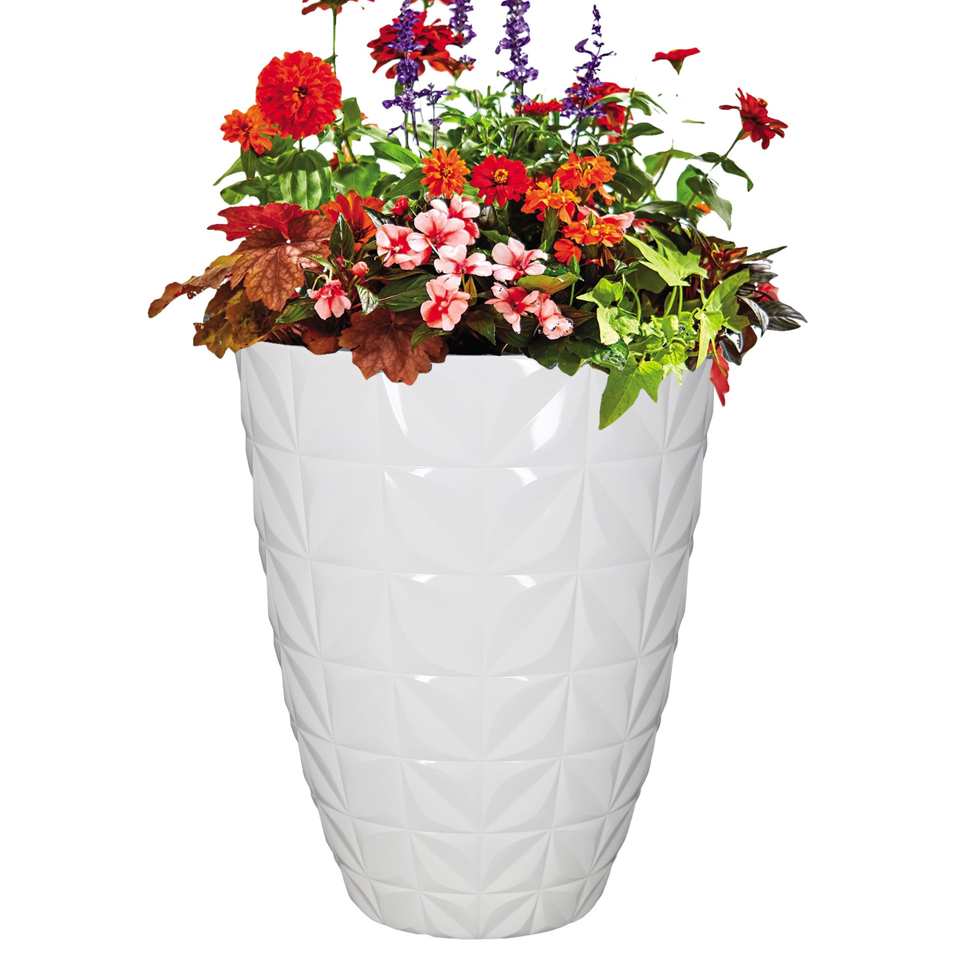 slide 3 of 6, allen + roth Round 15.16-in W x 15.16-in L White Resin Indoor/Outdoor Planter, 1 ct