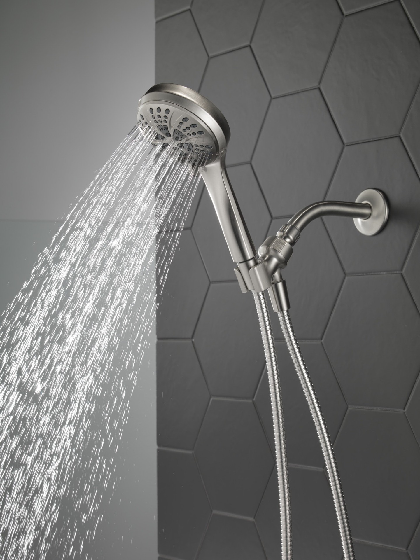 slide 2 of 6, Delta 6.0 -Spray Satin Nickel 4.5-in Round High Pressure Handheld Shower Head 2.5 GPM, 1 ct