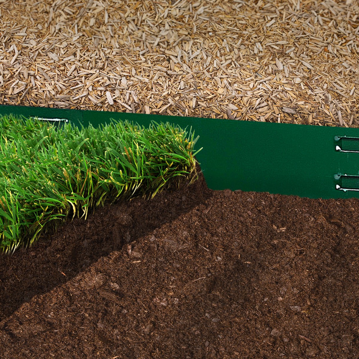 slide 2 of 6, IRONRIDGE 4-ft x 4-in Green Steel Landscape edging section with stakes, 1 ct