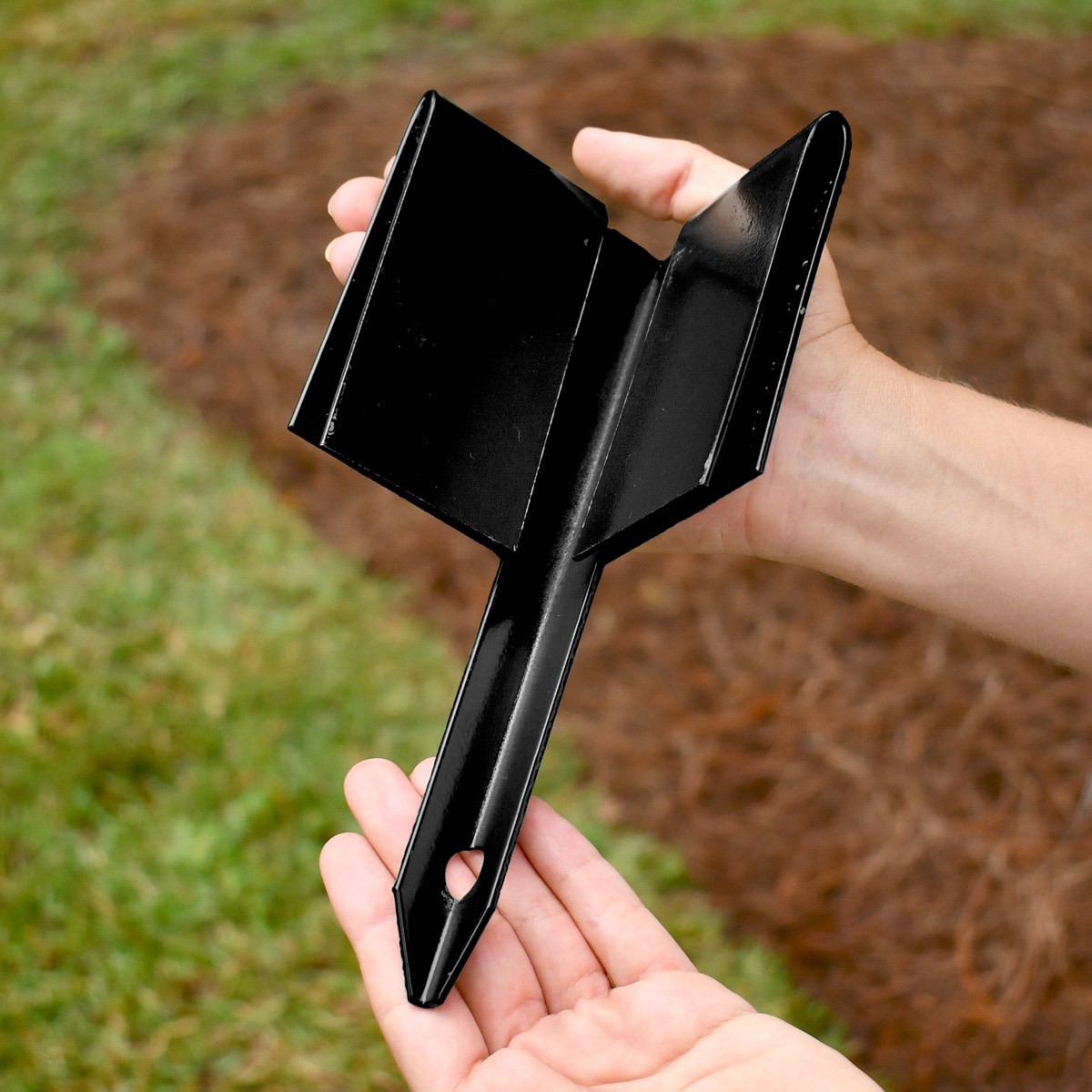 slide 2 of 5, IRONRIDGE 8.1-in Black Textured Steel Corner edging stake, 1 ct