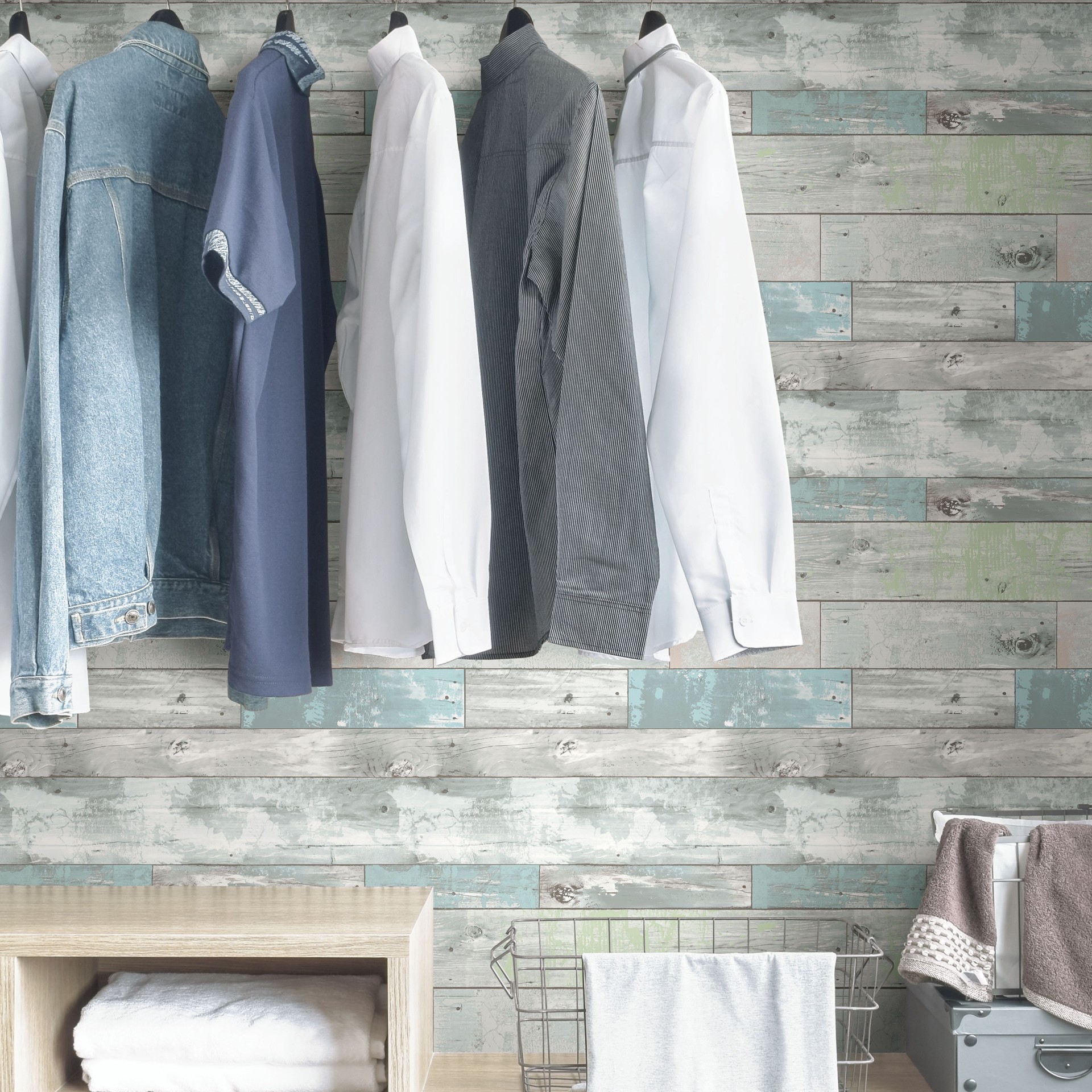 slide 4 of 6, allen + roth 30.75-sq ft Blue Vinyl Wood Self-adhesive Peel and Stick Wallpaper, 1 ct