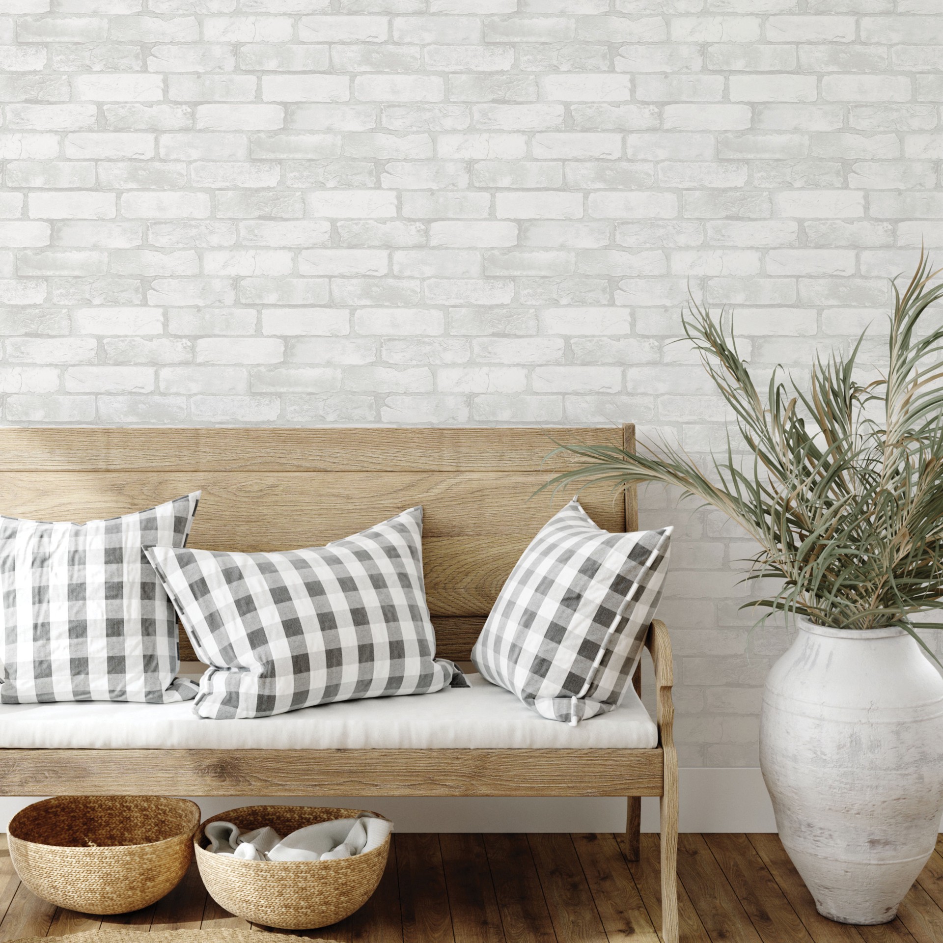 slide 2 of 6, allen + roth 30.75-sq ft White Vinyl Brick Self-adhesive Peel and Stick Wallpaper, 1 ct