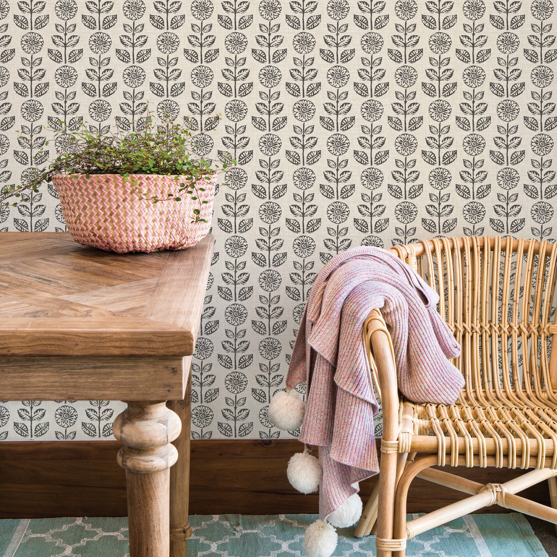 slide 2 of 6, allen + roth 31.2-sq ft Black Vinyl Floral Self-adhesive Peel and Stick Wallpaper, 1 ct