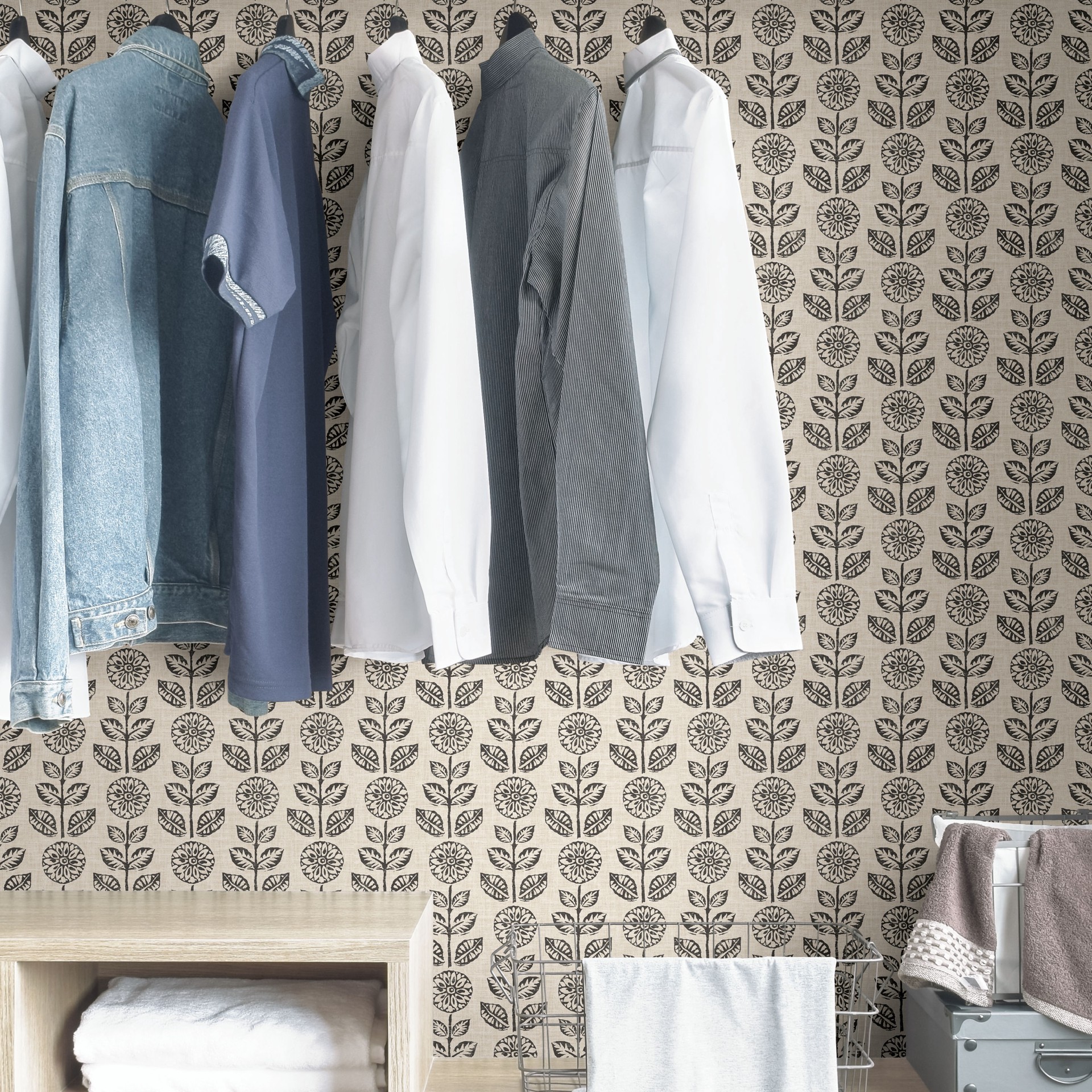 slide 4 of 6, allen + roth 31.2-sq ft Black Vinyl Floral Self-adhesive Peel and Stick Wallpaper, 1 ct