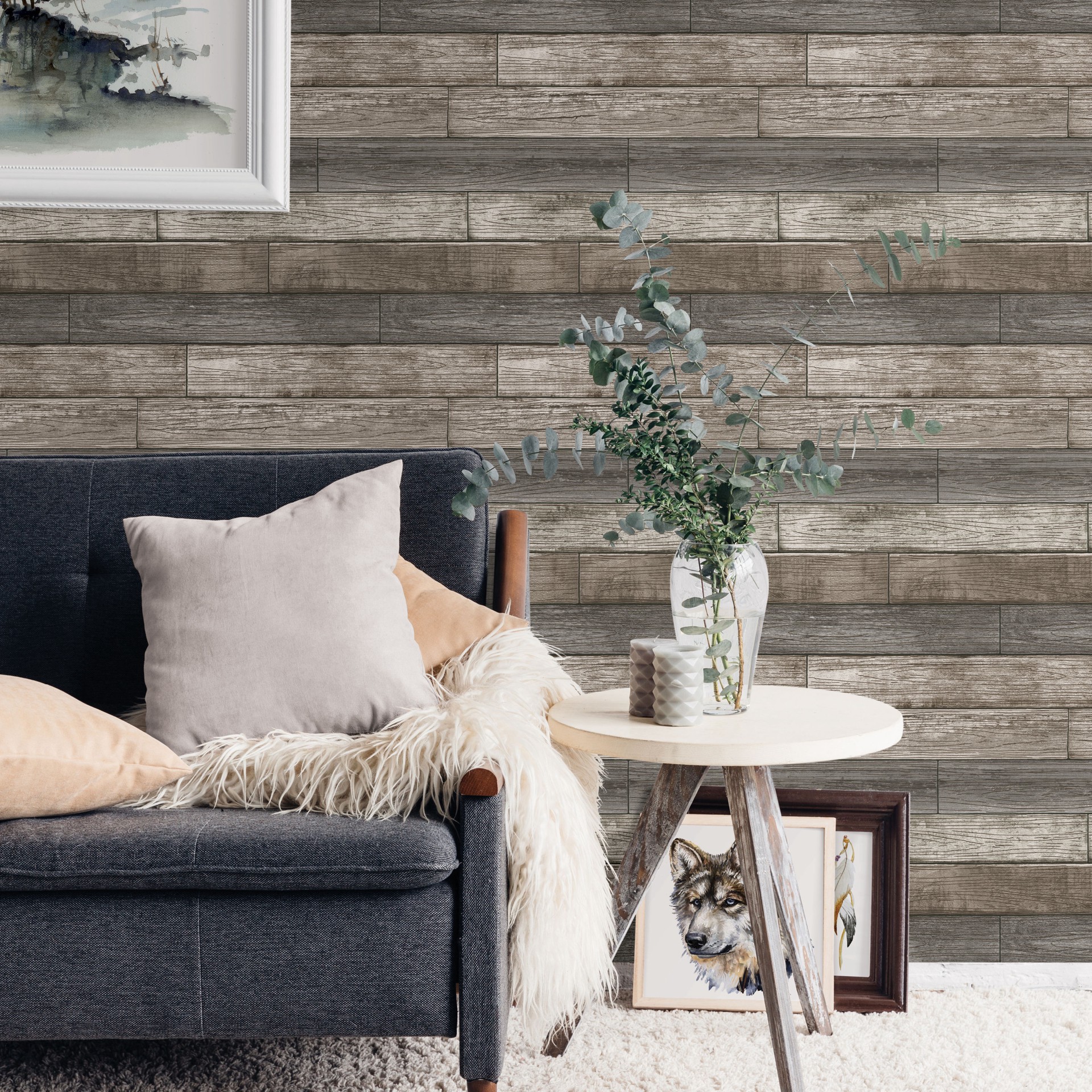 slide 2 of 6, allen + roth 30.75-sq ft Brown Vinyl Textured Wood 3D Self-adhesive Peel and Stick Wallpaper, 1 ct