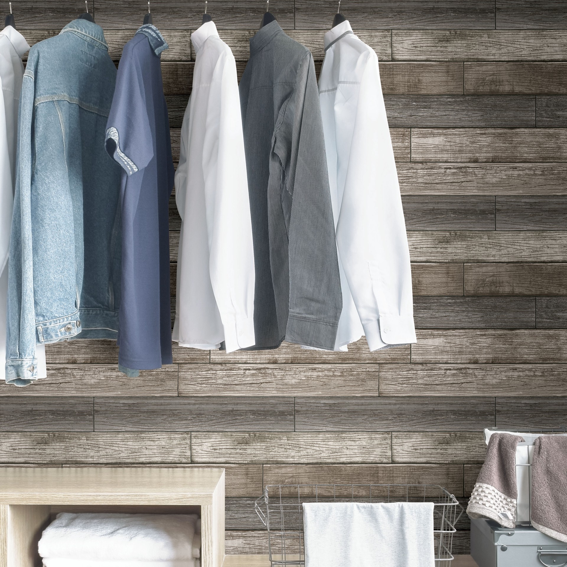 slide 4 of 6, allen + roth 30.75-sq ft Brown Vinyl Textured Wood 3D Self-adhesive Peel and Stick Wallpaper, 1 ct