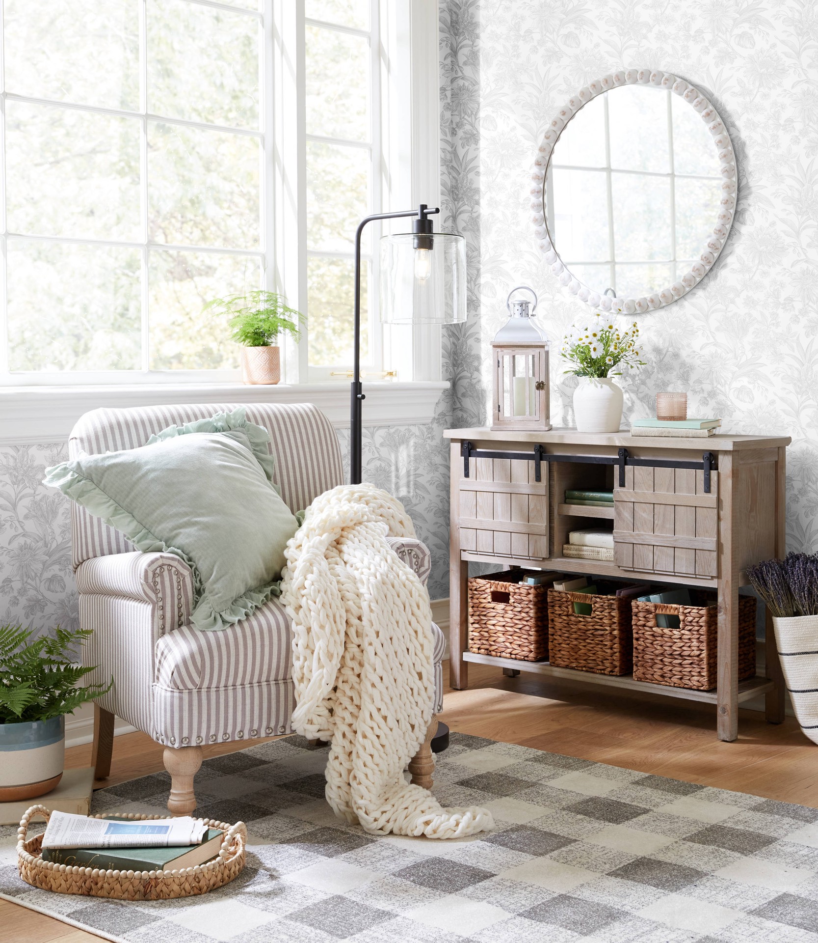 slide 2 of 6, allen + roth 30.75-sq ft Silver Vinyl Floral Self-adhesive Peel and Stick Wallpaper, 1 ct