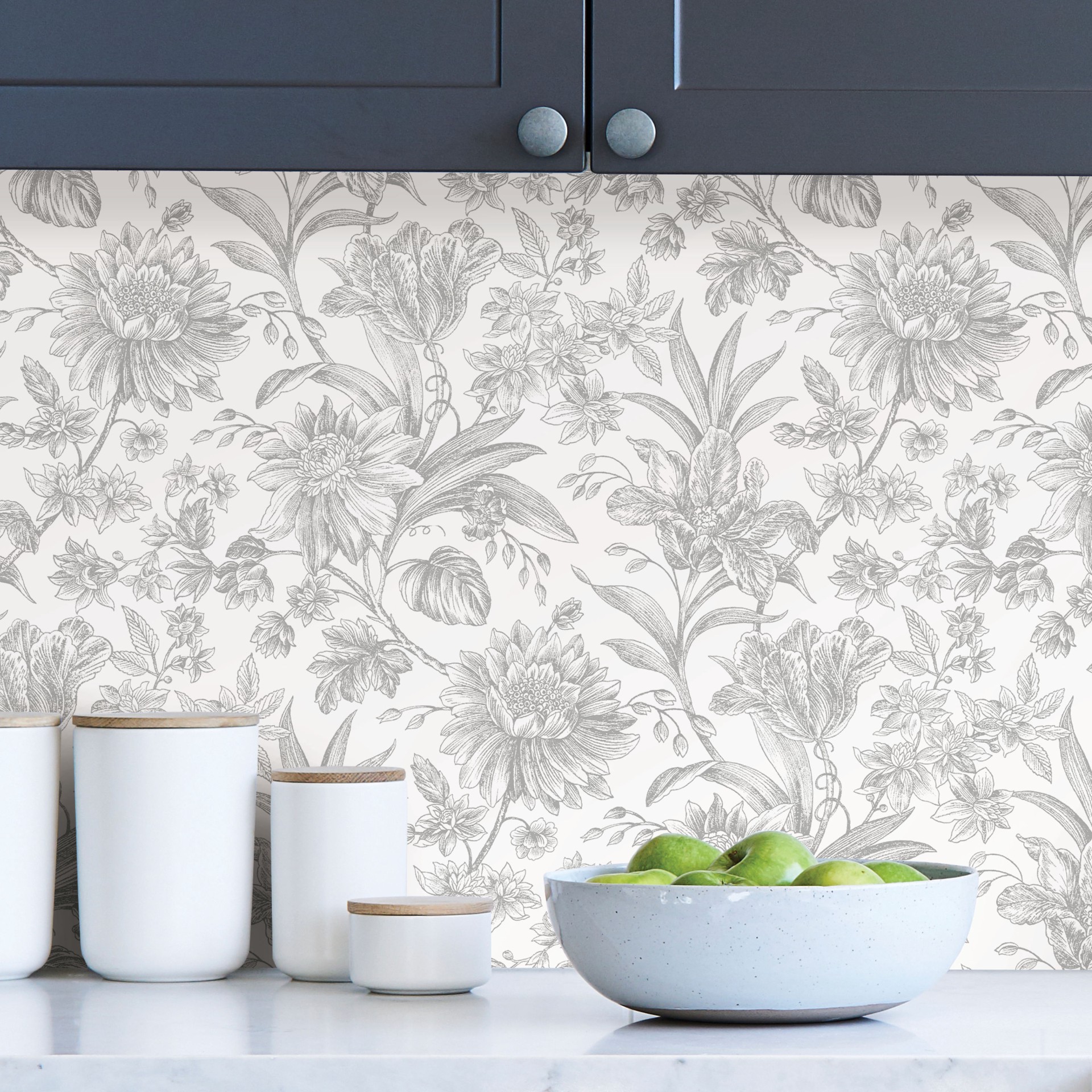 slide 4 of 6, allen + roth 30.75-sq ft Silver Vinyl Floral Self-adhesive Peel and Stick Wallpaper, 1 ct