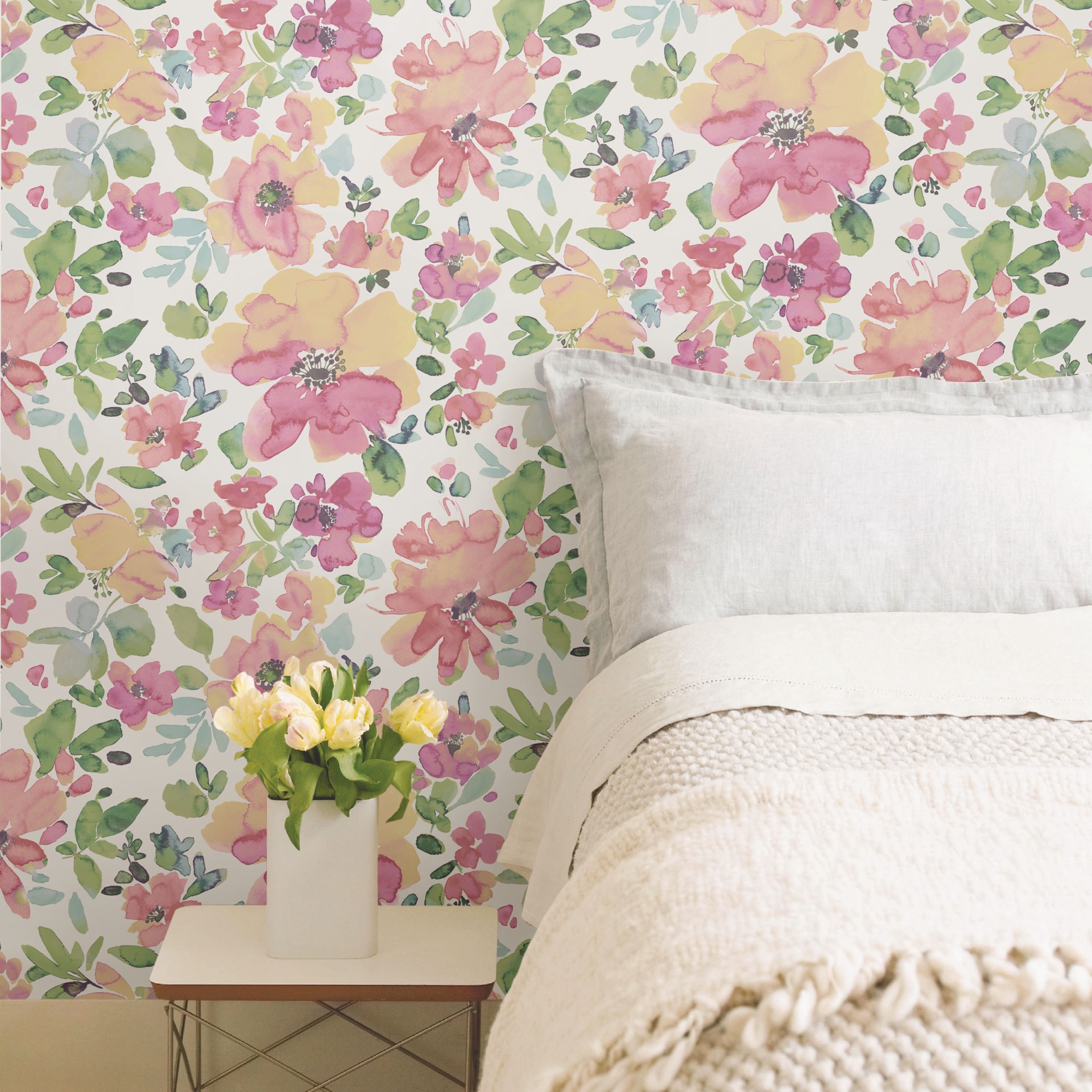 slide 2 of 6, allen + roth 30.75-sq ft Pink Vinyl Floral Self-adhesive Peel and Stick Wallpaper, 1 ct