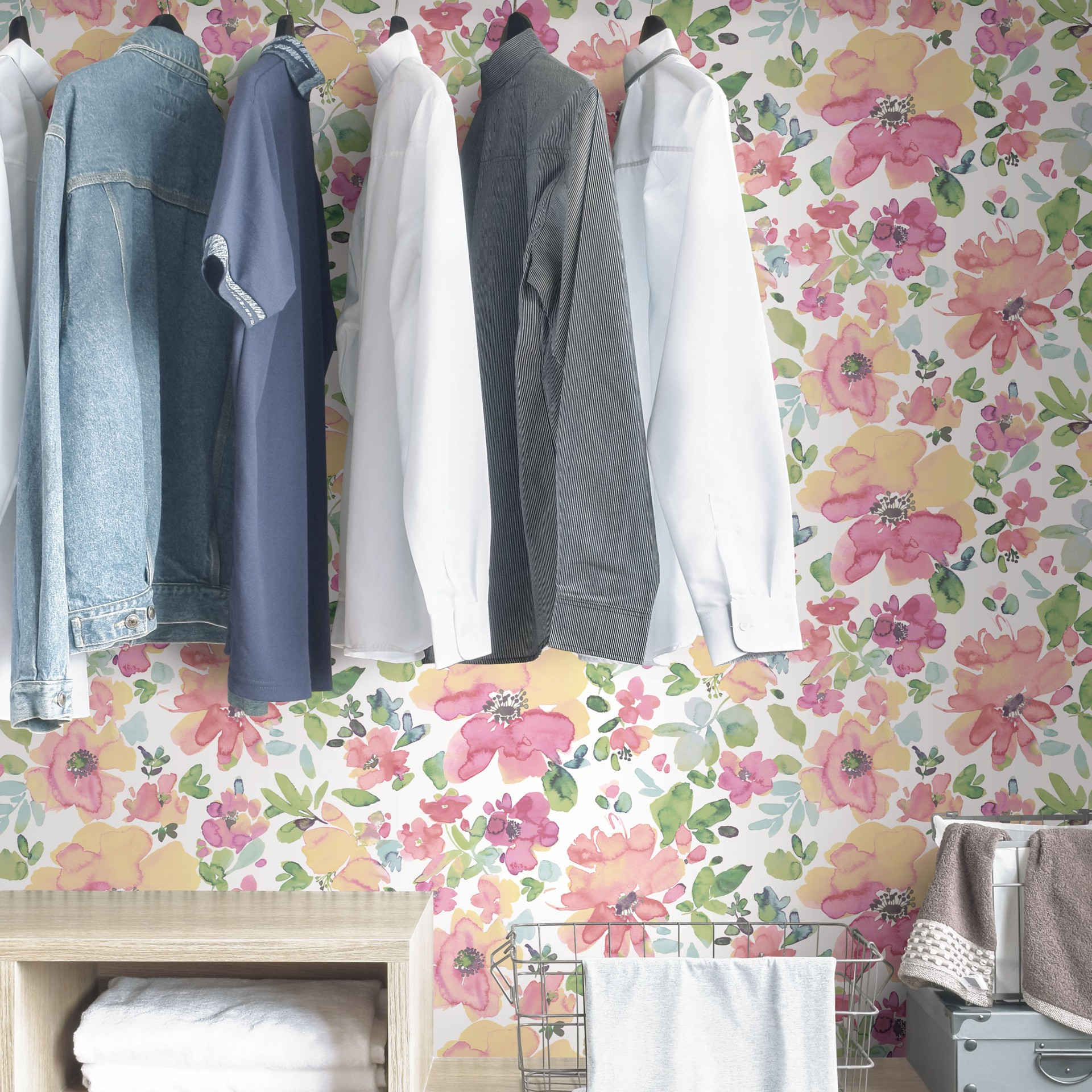 slide 4 of 6, allen + roth 30.75-sq ft Pink Vinyl Floral Self-adhesive Peel and Stick Wallpaper, 1 ct