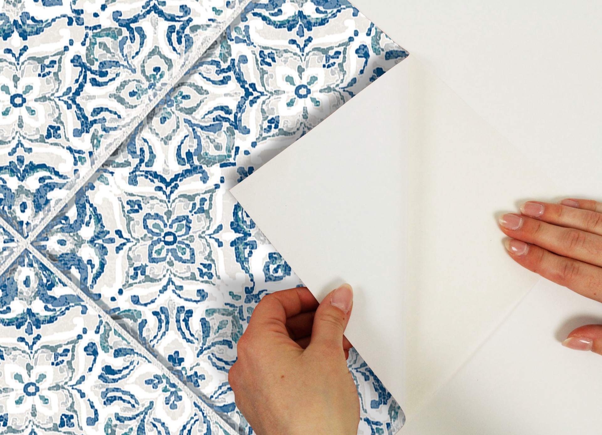 slide 4 of 5, allen + roth 18.11-in W x 108-in H Self-adhesive Blue Geometric Wall Decal, 1 ct