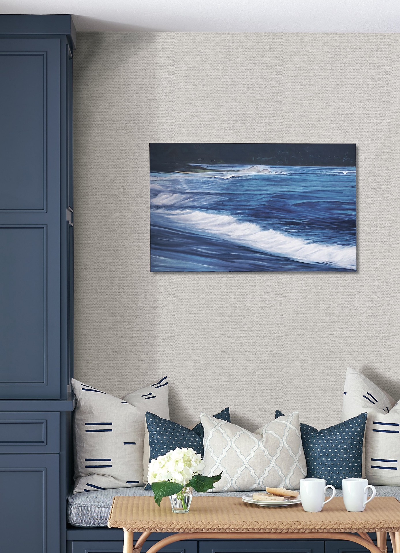 slide 4 of 6, allen + roth 56.4-sq ft White Vinyl Paintable Textured Abstract 3D Prepasted Water Activated Paste Wallpaper, 1 ct