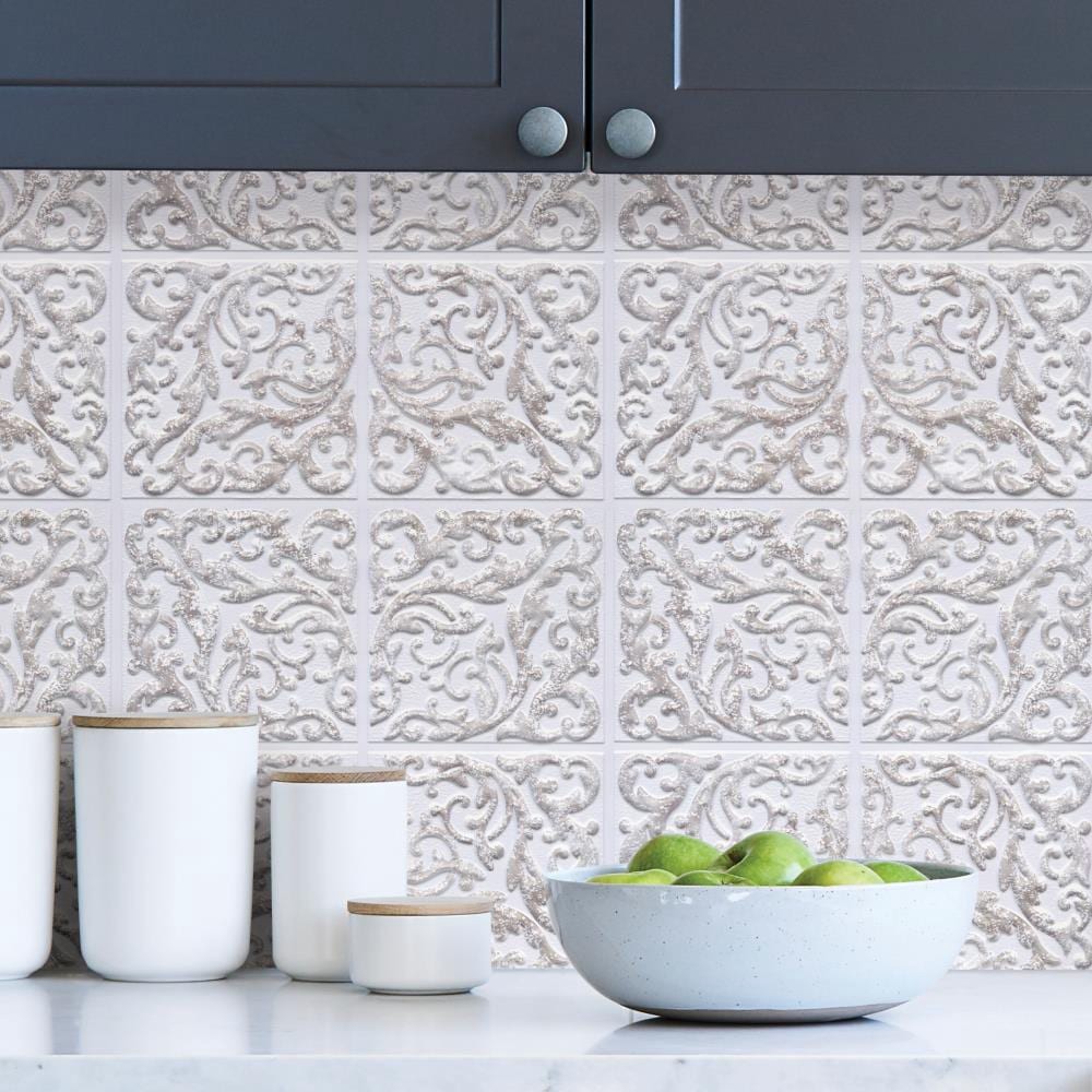 slide 2 of 2, allen + roth 10-in W x 10-in H Self-adhesive White Geometric Wall Decal, 1 ct