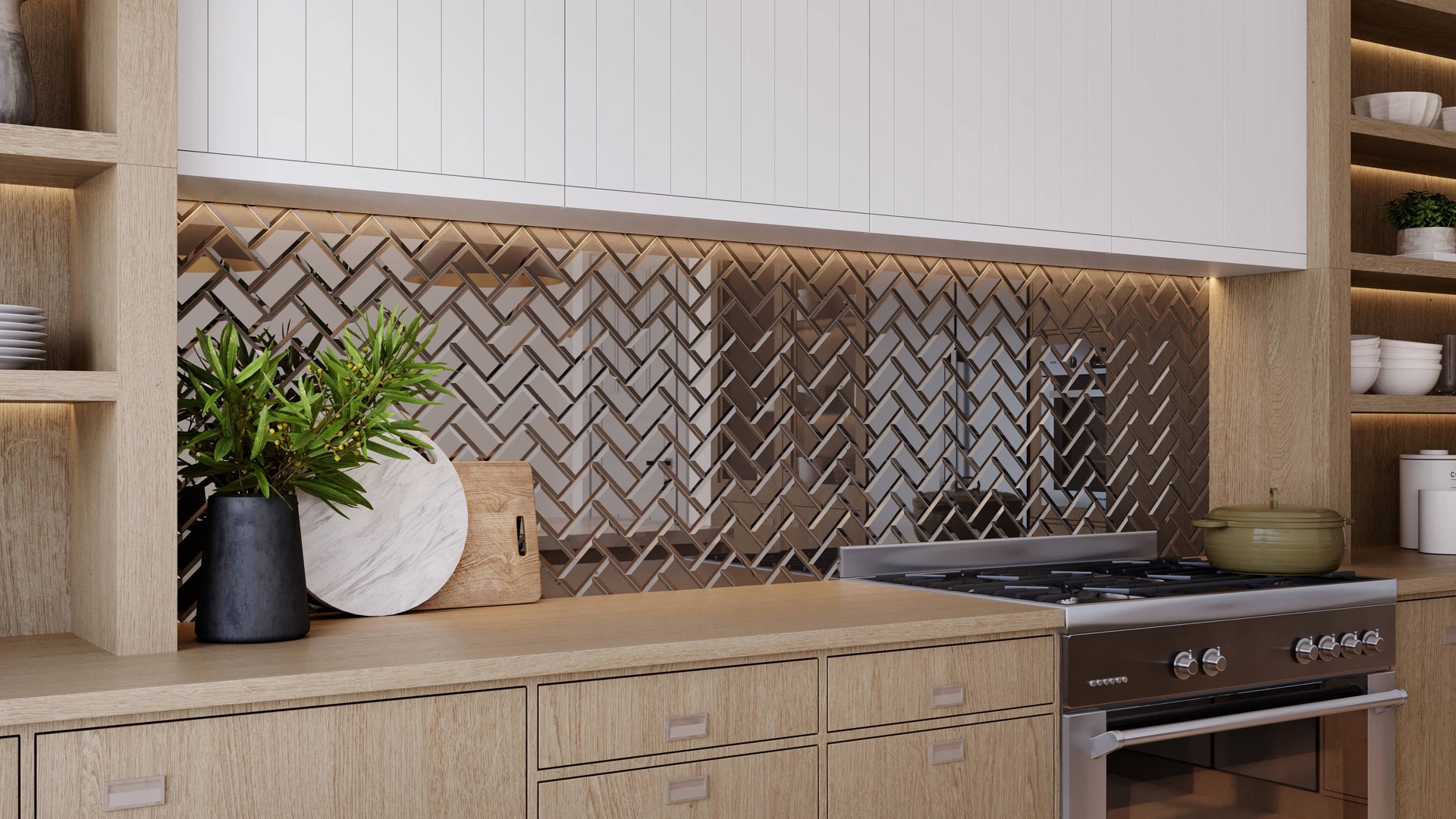 slide 2 of 6, Satori Skylight Champagne 11-in x 11-in Mirrored Glass Herringbone Mosaic Wall Tile ( 0.86-sq ft Piece ), 1 ct