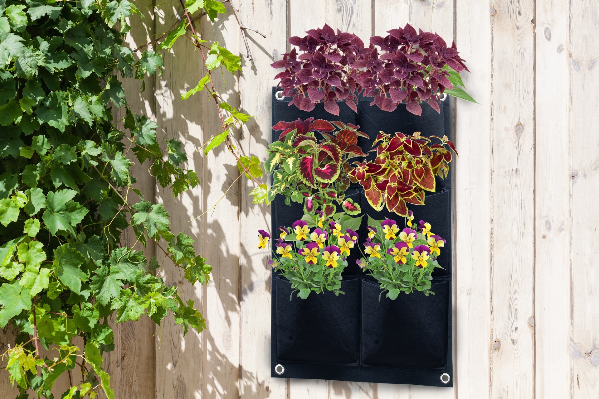 slide 3 of 6, Style Selections Rectangle 2.5-in W x 13-in H x 2.5-in D Black Fabric Contemporary/Modern Outdoor Wall planter, 1 ct