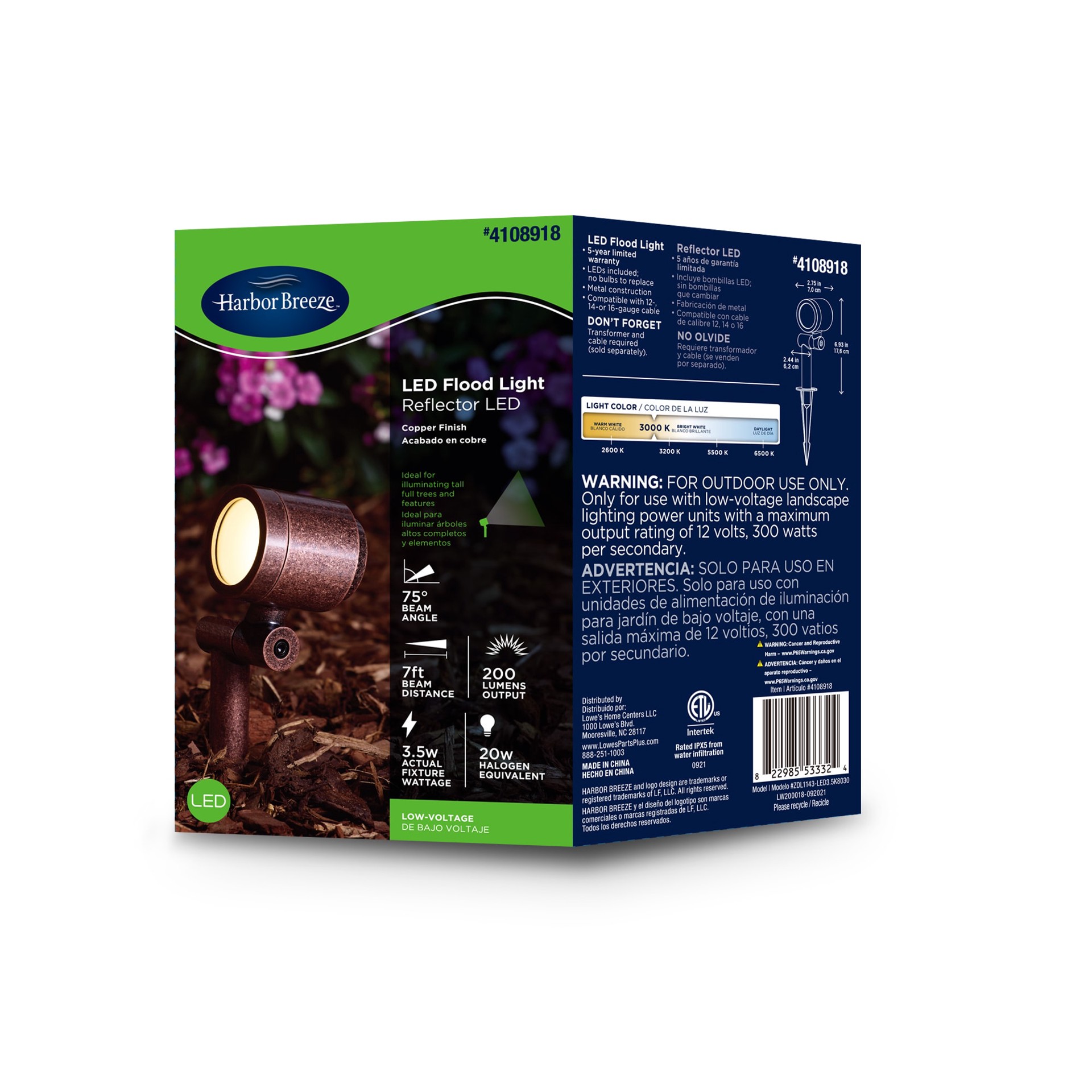 slide 2 of 6, Harbor Breeze 200 -Lumens 3.5 -Watt Copper Low voltage Warm White Plug-in LED Flood light, 1 ct