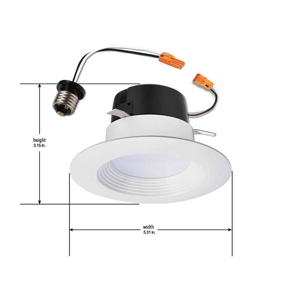 slide 4 of 6, HALO Matte White 4-in 630 -Lumens Switchable white Round Dimmable LED Canless Wet rated Recessed Downlight, 1 ct