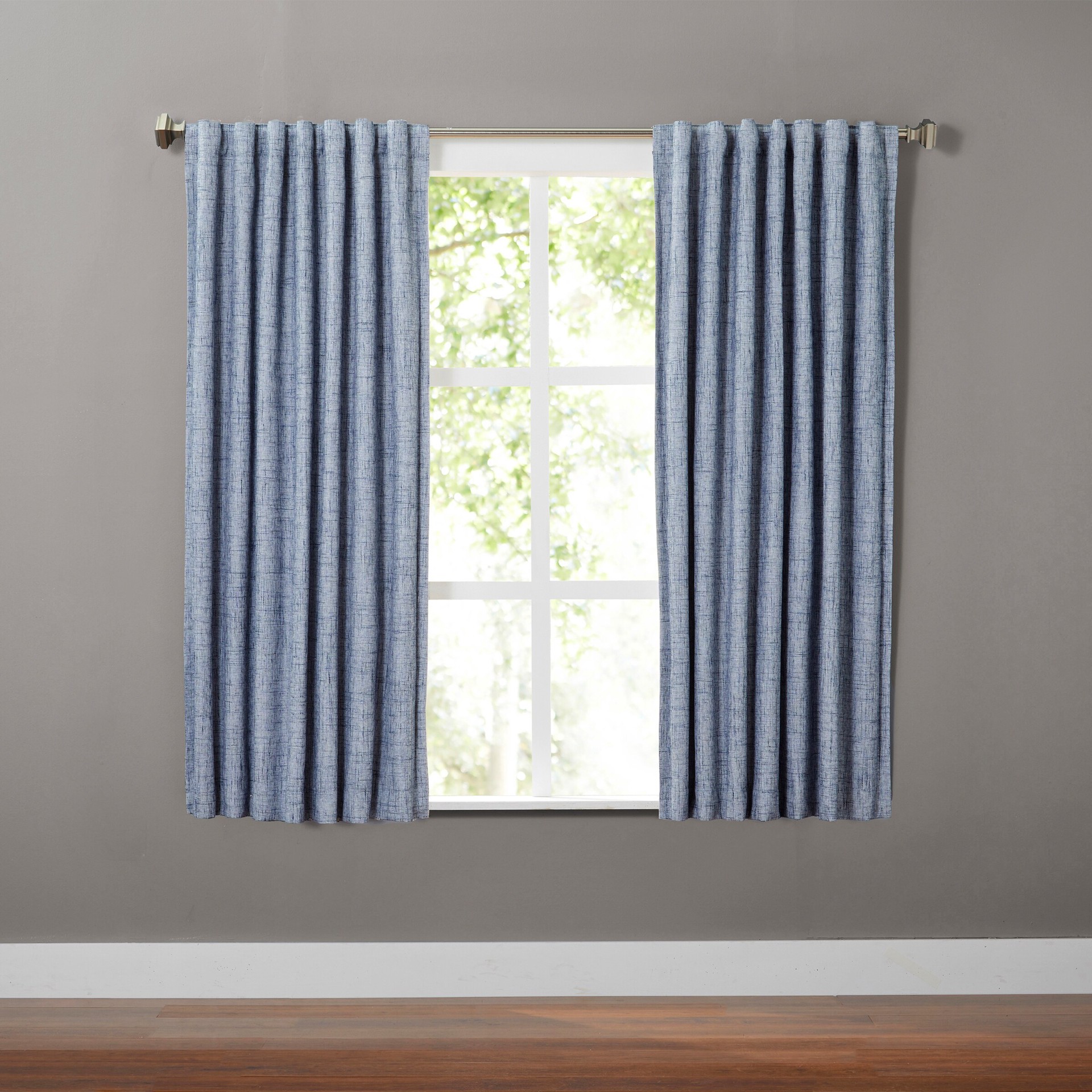 slide 6 of 6, Style Selections 63-in Navy Blackout Thermal lined Back tab Single curtain panel, 1 ct