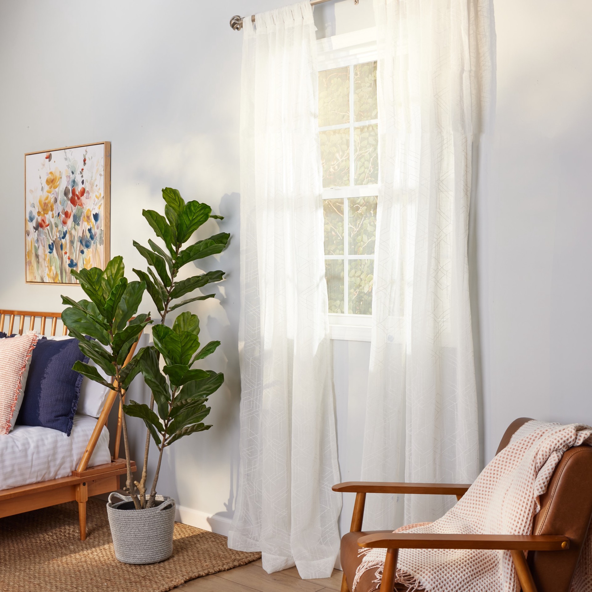 slide 4 of 6, Origin 21 84-in White Geometric Light filtering Top tab Single curtain panel, 1 ct