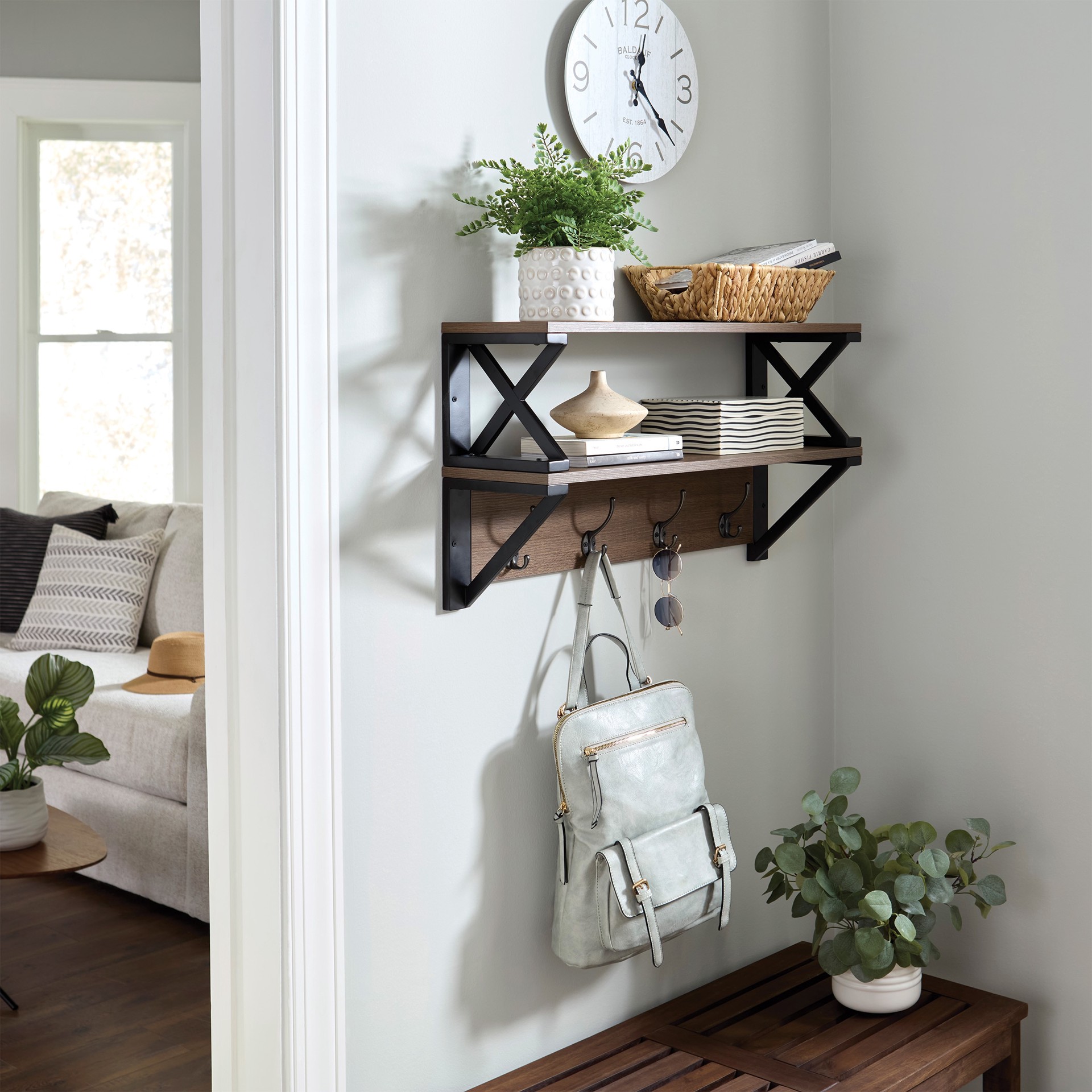 slide 4 of 6, allen + roth 8-in D x 28-in L Brown Laminate Rectangular Floating shelf, 1 ct