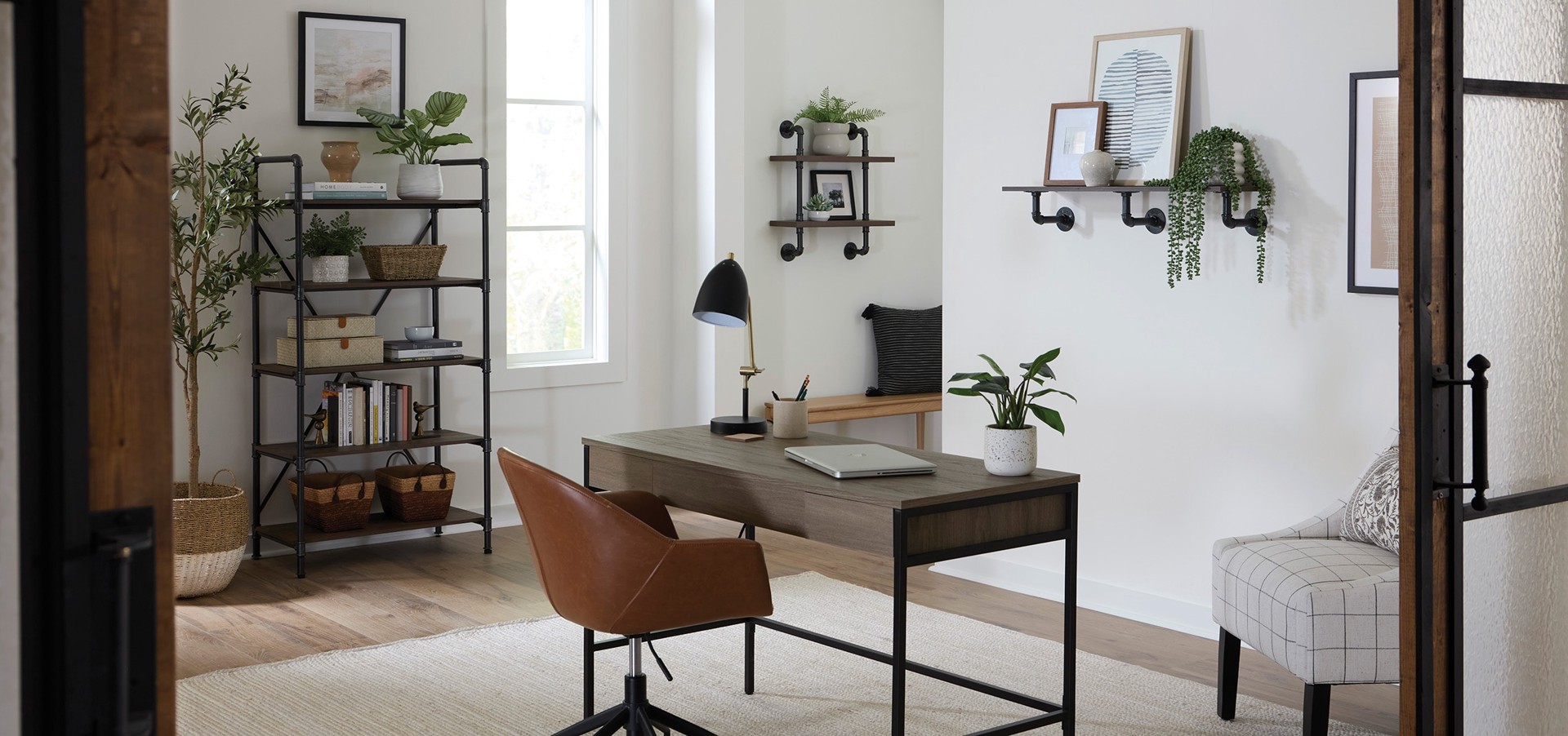 slide 5 of 6, allen + roth 8-in D x 28-in L Brown Laminate Rectangular Floating shelf, 1 ct