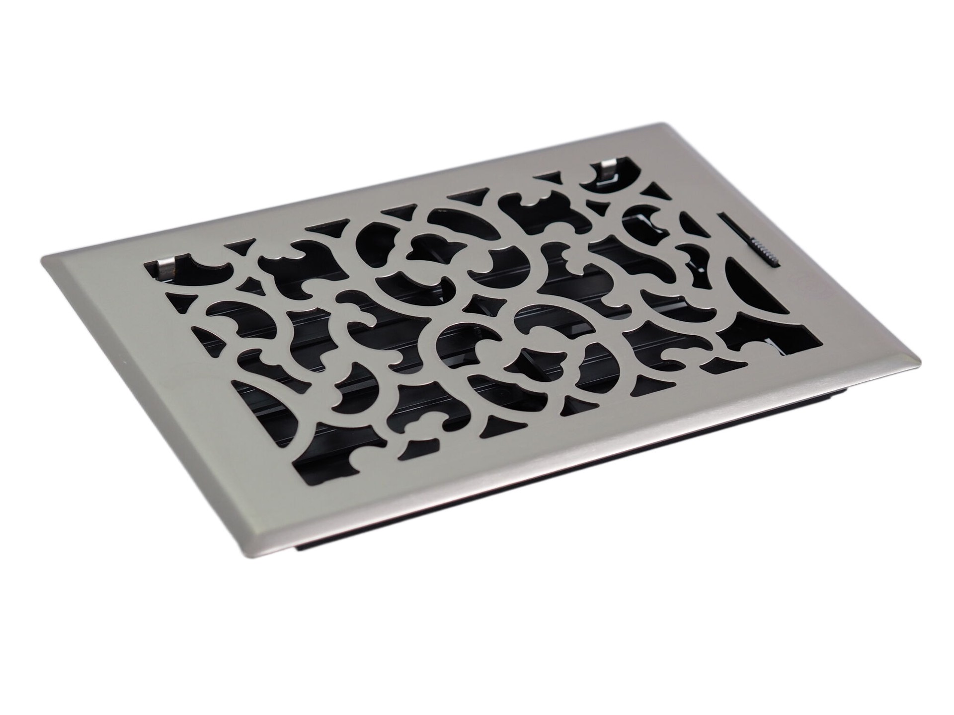 slide 2 of 6, allen + roth 6-in x 10-in Maximum airflow Steel Satin Nickel Savannah Design Floor Register, 1 ct