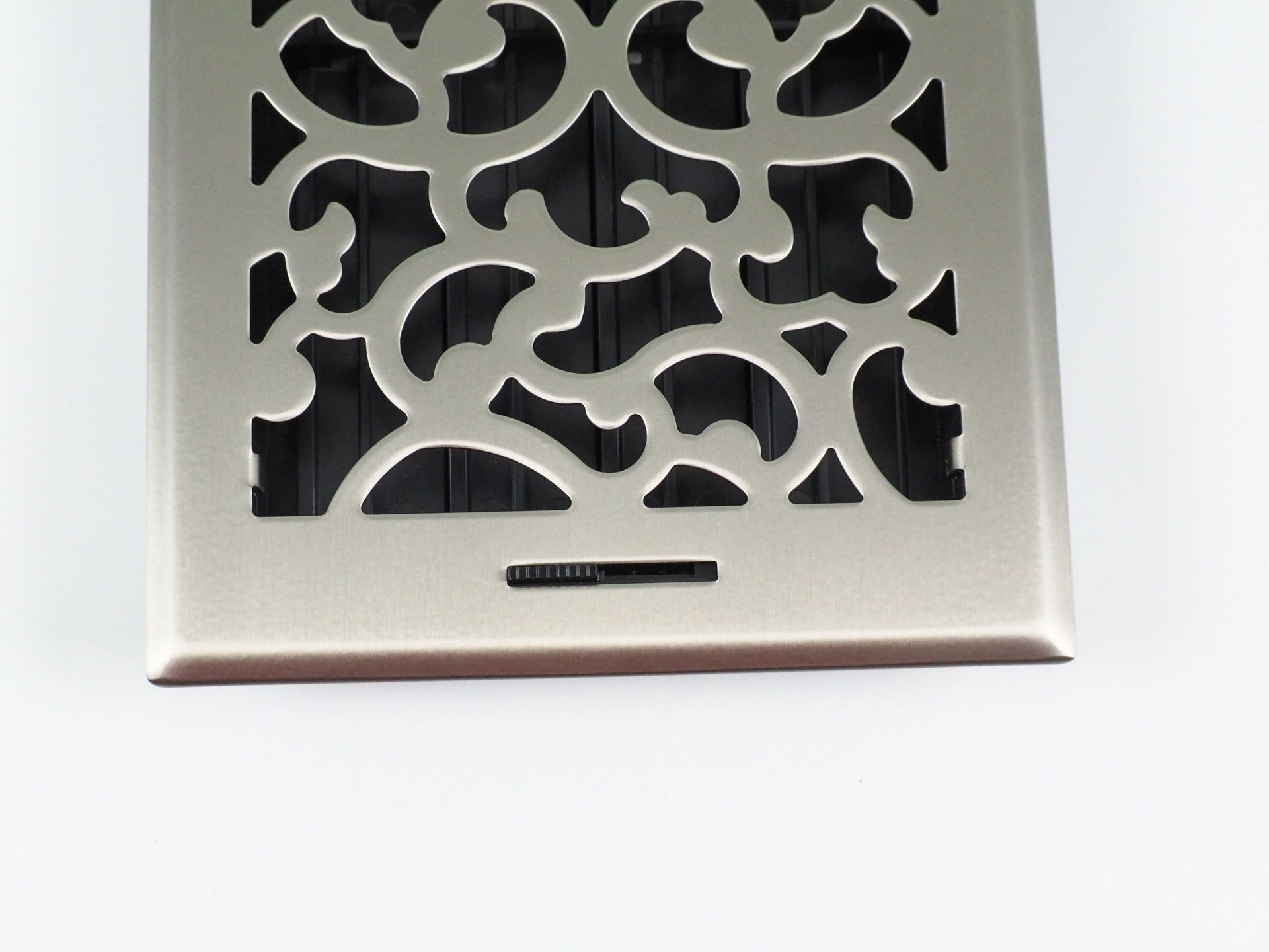 slide 6 of 6, allen + roth 6-in x 10-in Maximum airflow Steel Satin Nickel Savannah Design Floor Register, 1 ct