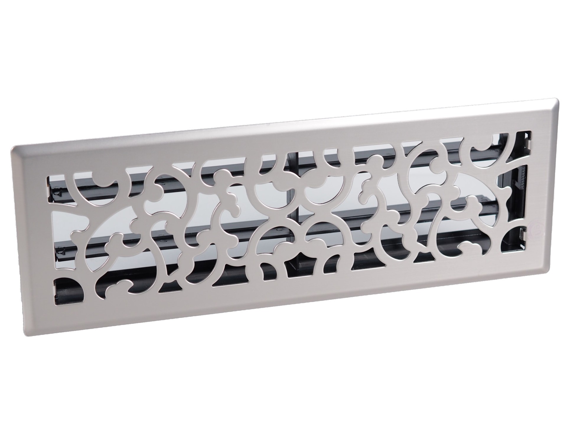 slide 3 of 6, allen + roth 4-in x 14-in Maximum airflow Steel Satin Nickel Savannah Design Floor Register, 1 ct