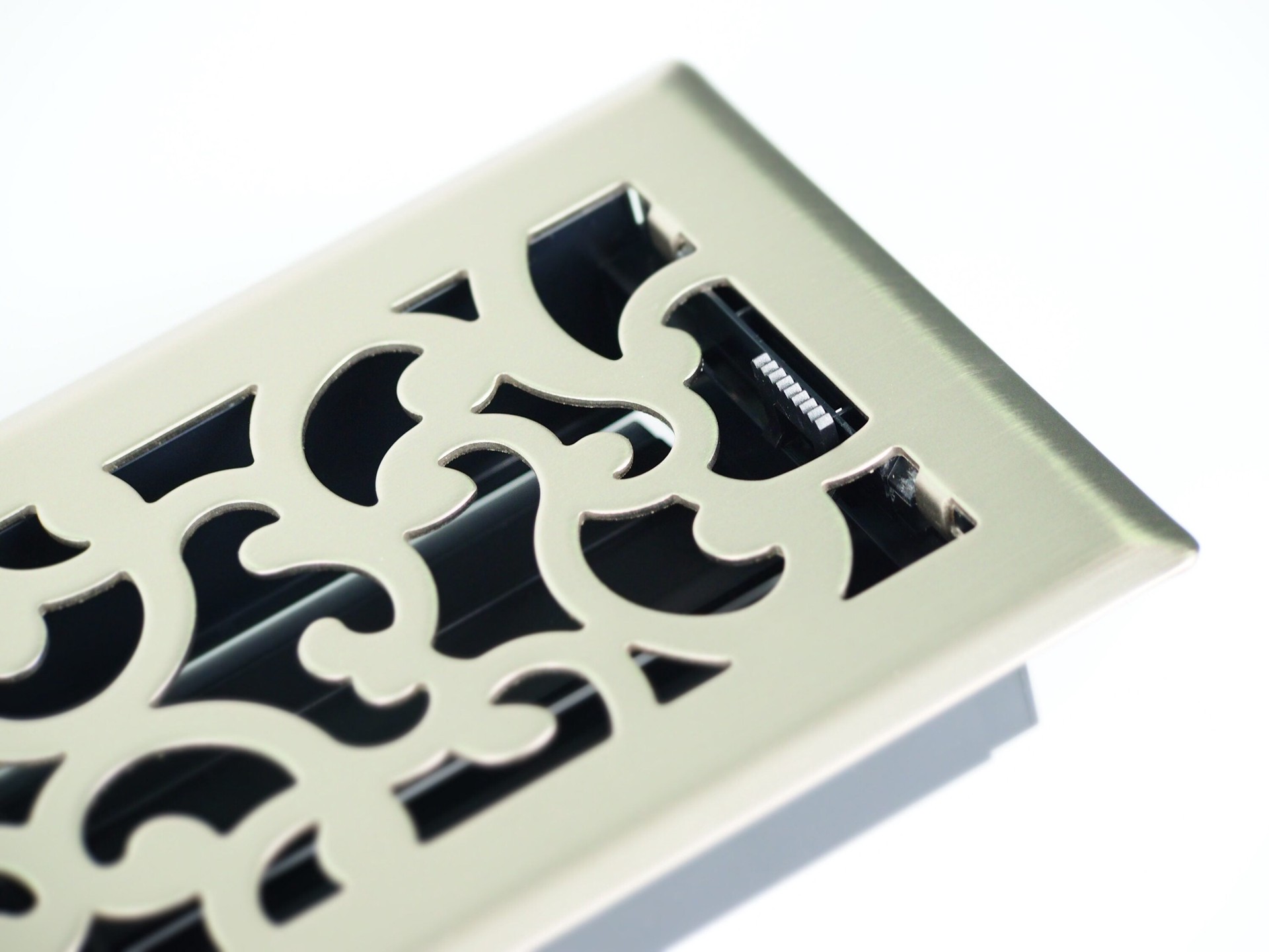 slide 6 of 6, allen + roth 4-in x 14-in Maximum airflow Steel Satin Nickel Savannah Design Floor Register, 1 ct